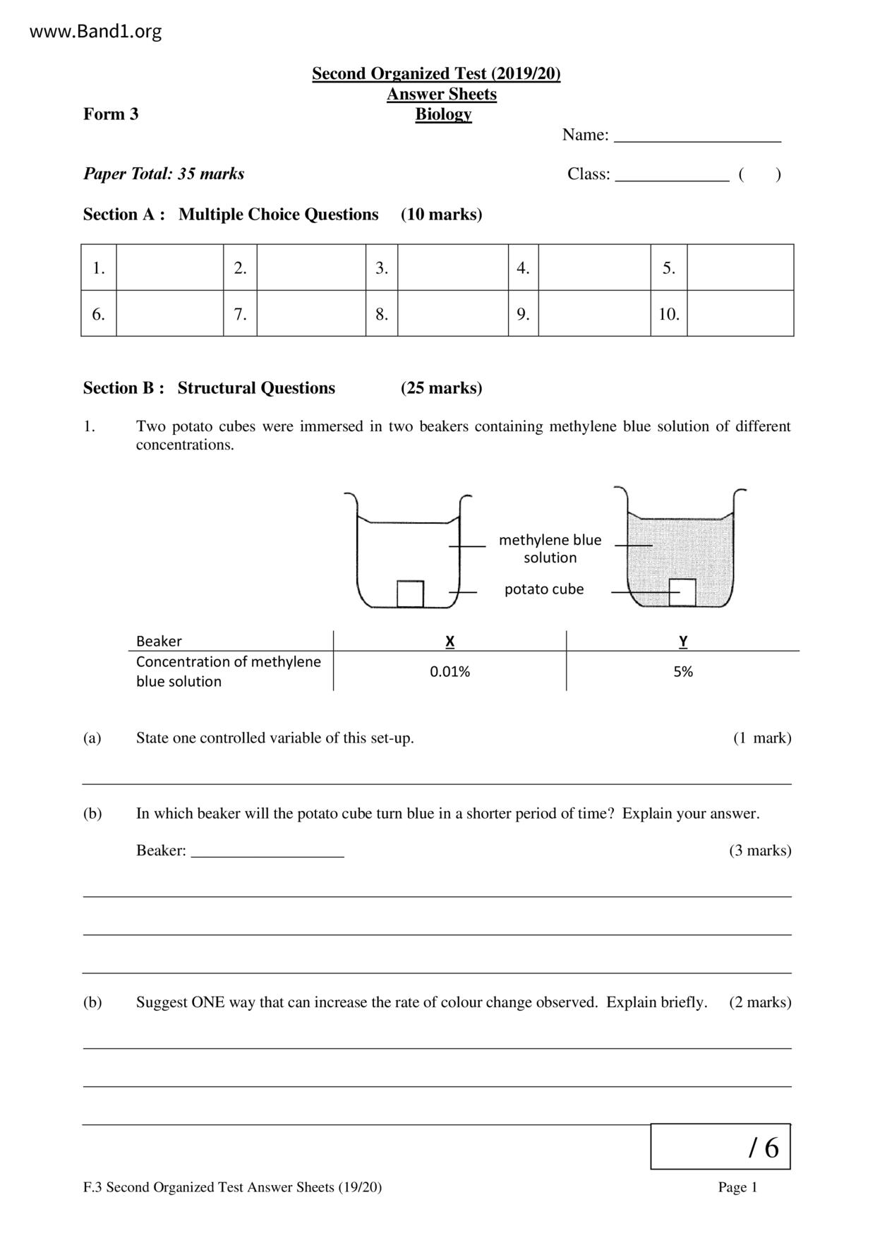 F3Biology試卷