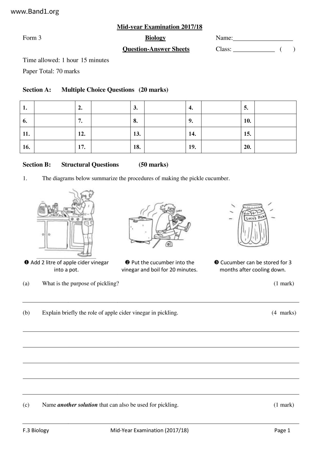 F3Biology試卷
