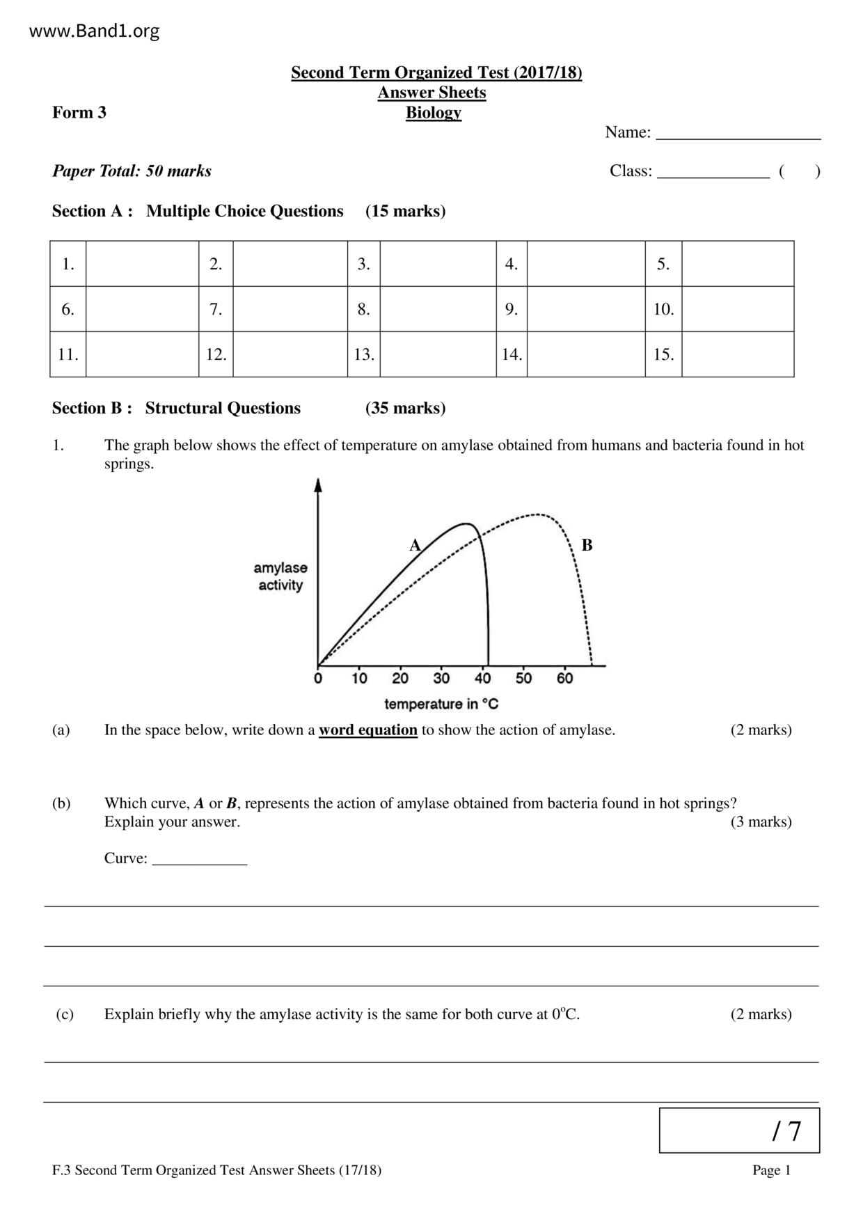 F3Biology試卷