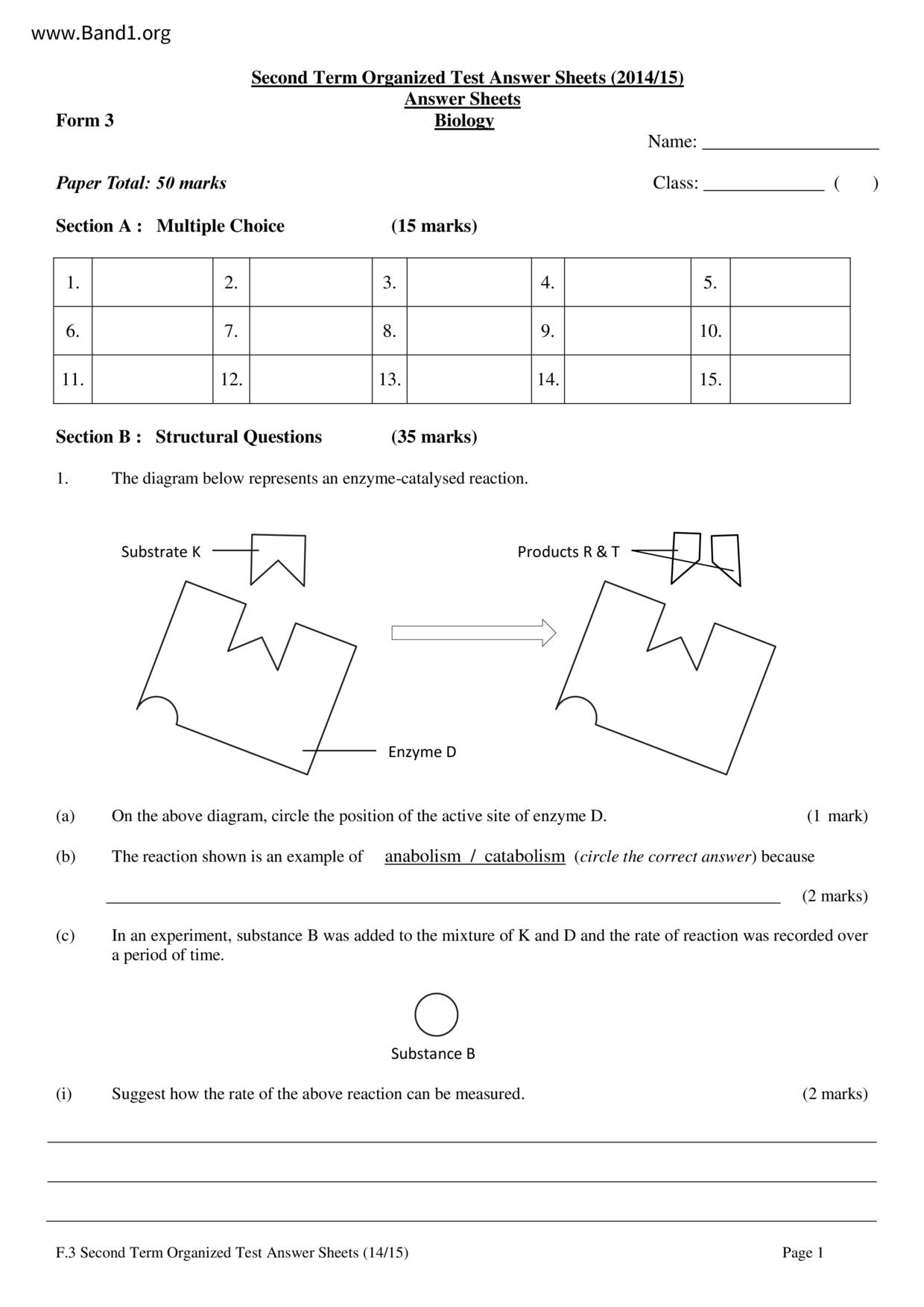 F3Biology試卷
