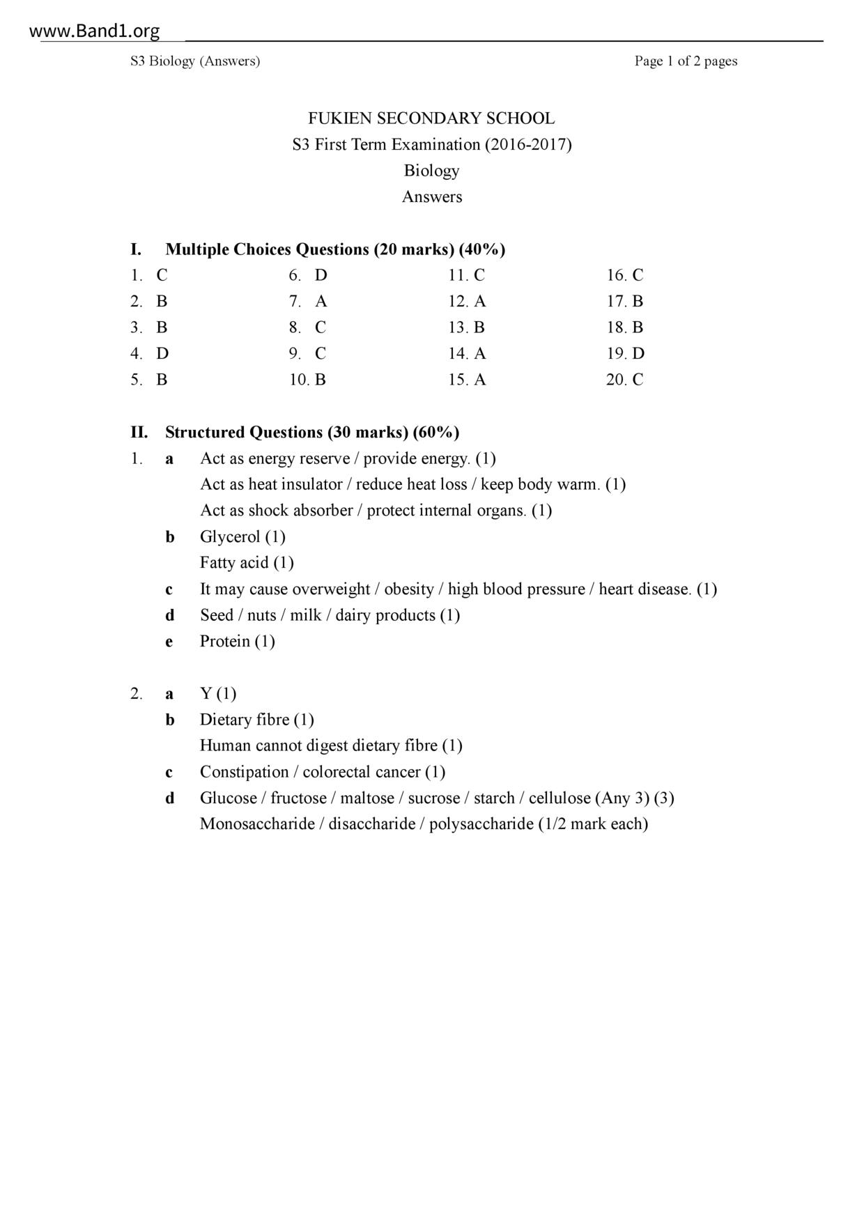F3Biology試卷