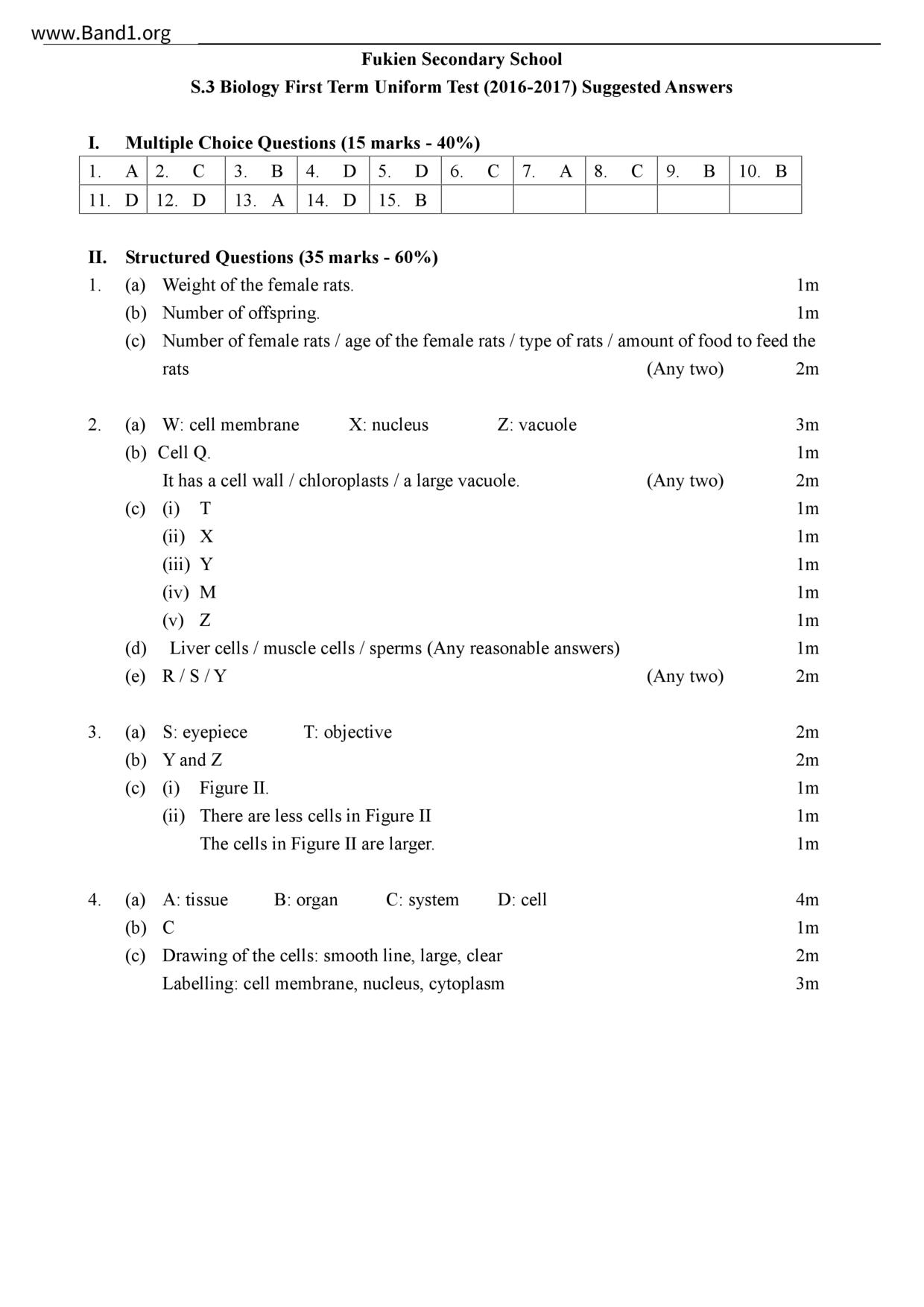 F3Biology試卷