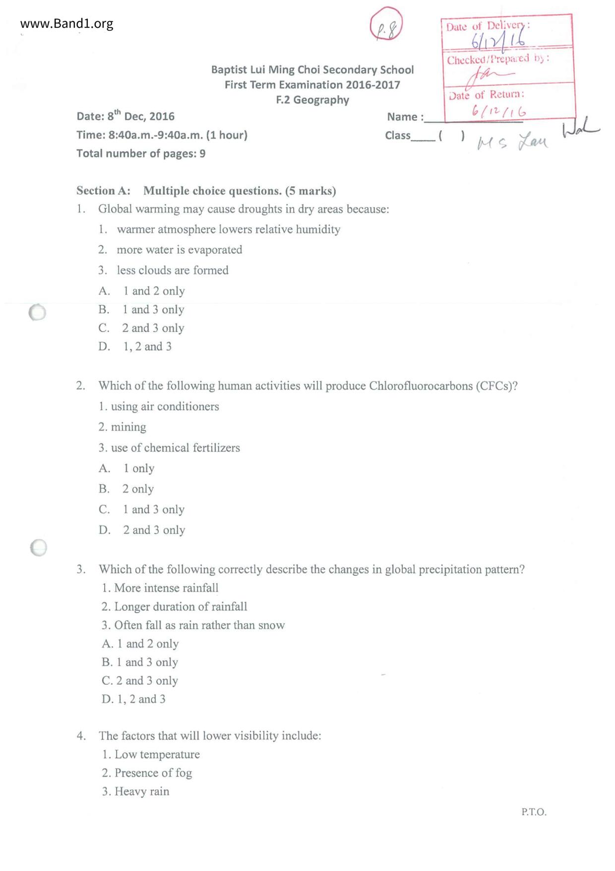 F2Geography試卷