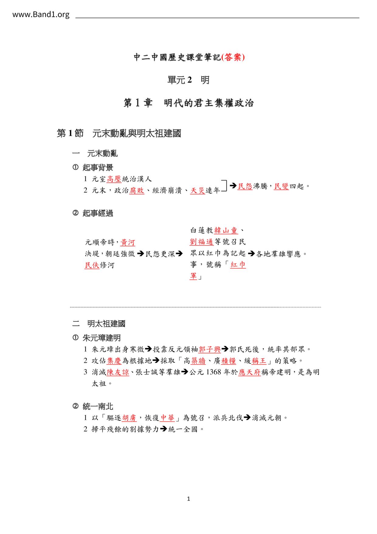 F2Chinese History明代的君主集權政治筆記