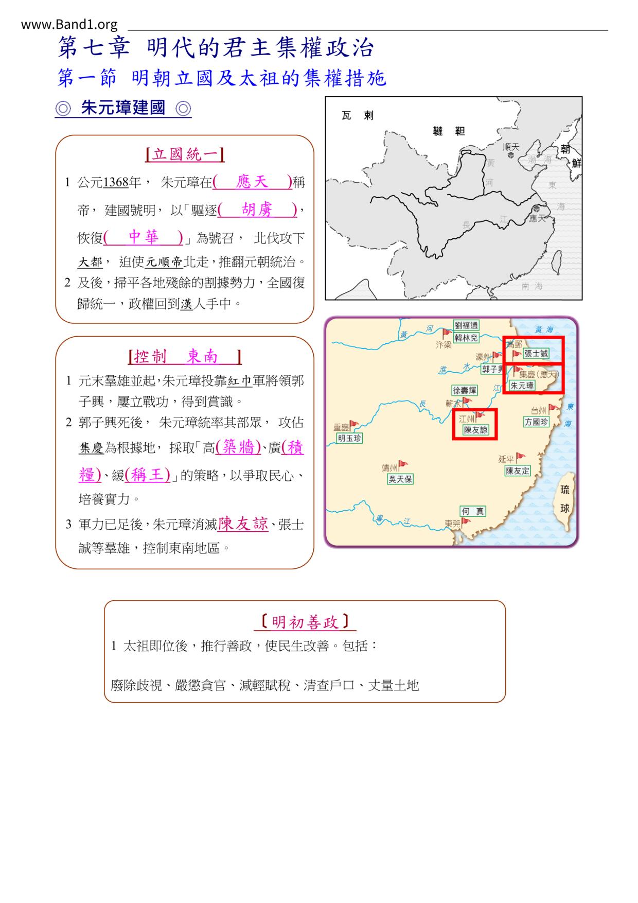 F2Chinese History明朝開國筆記