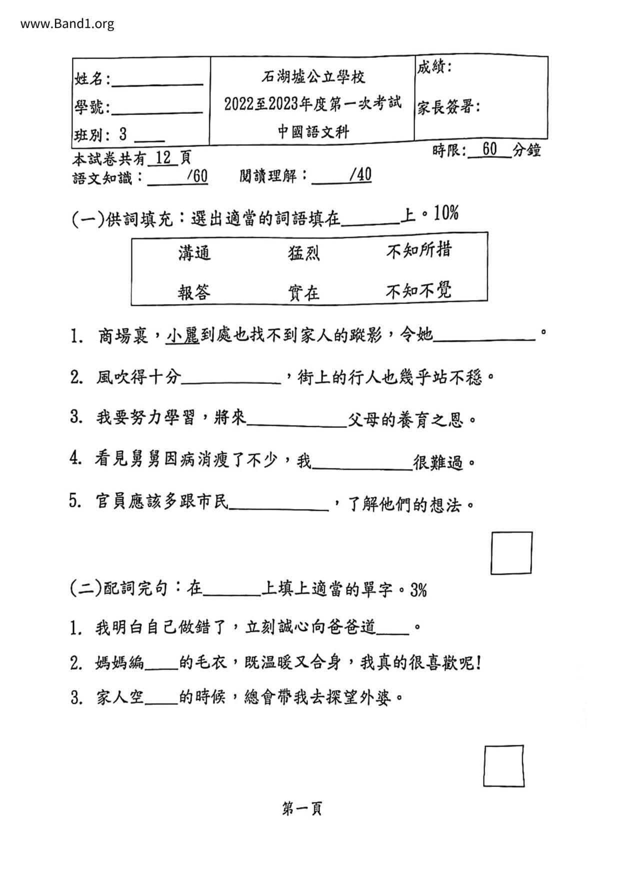 P3Chinese試卷