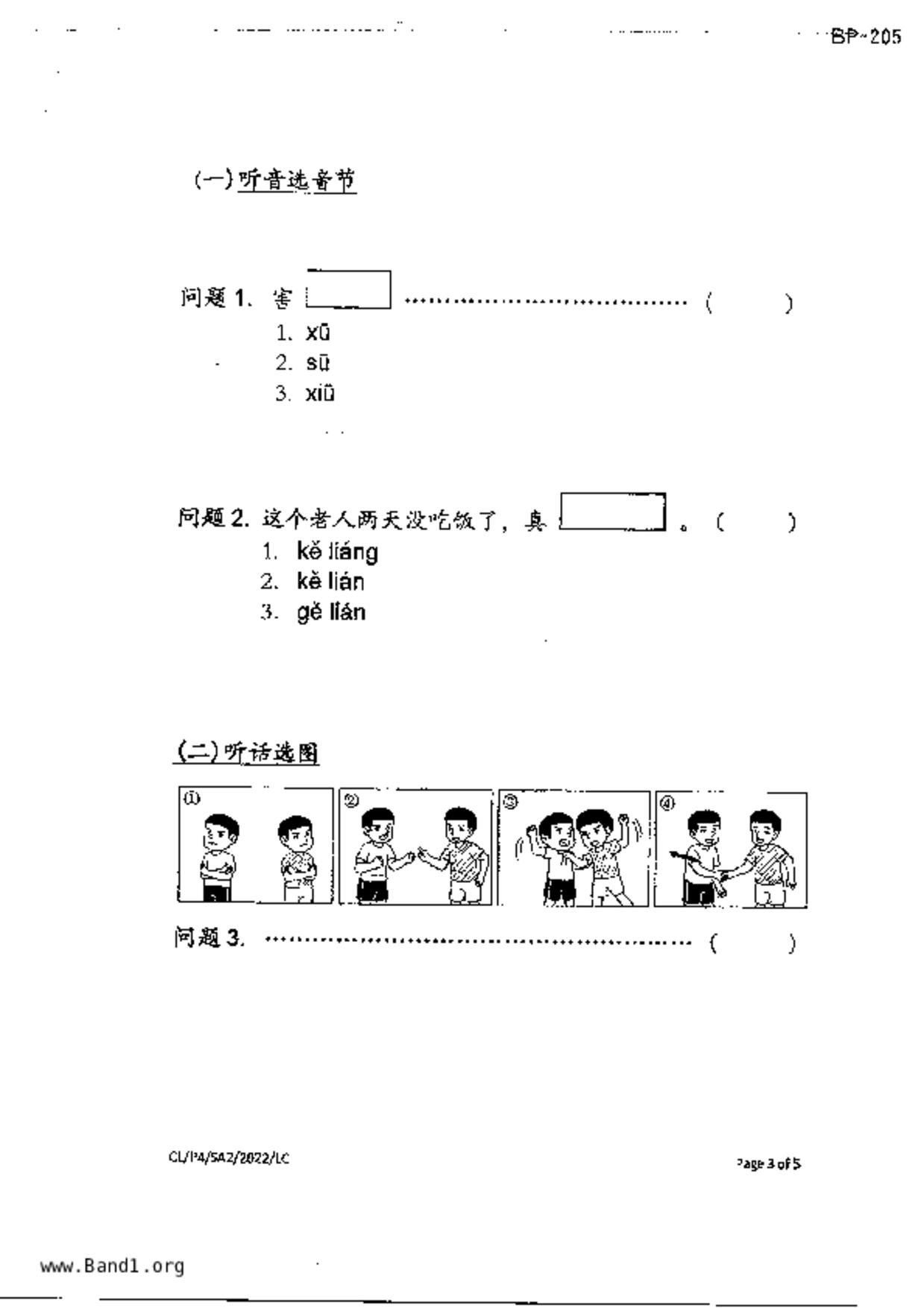 P4Chinese試卷