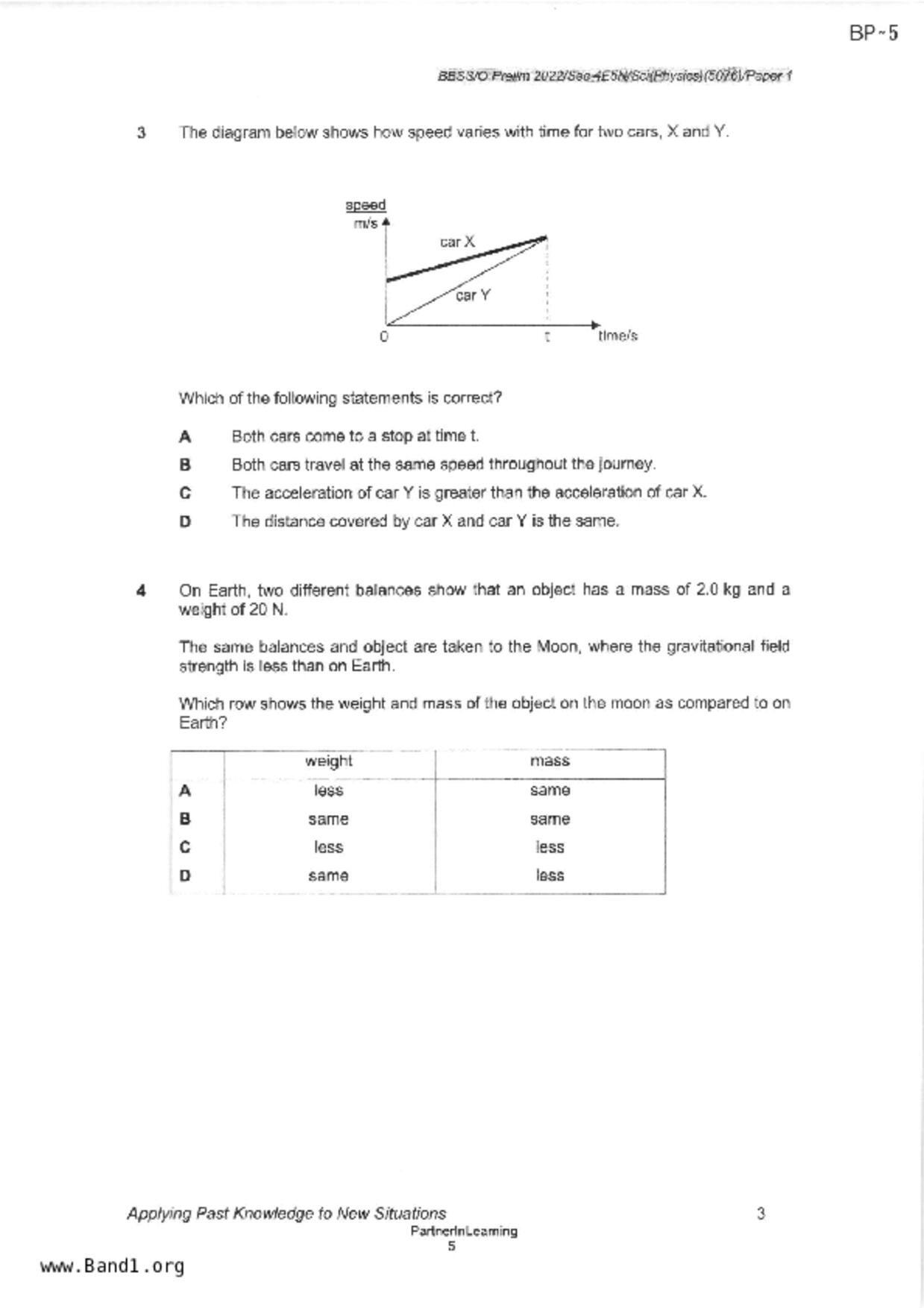 S5Science Physics試卷