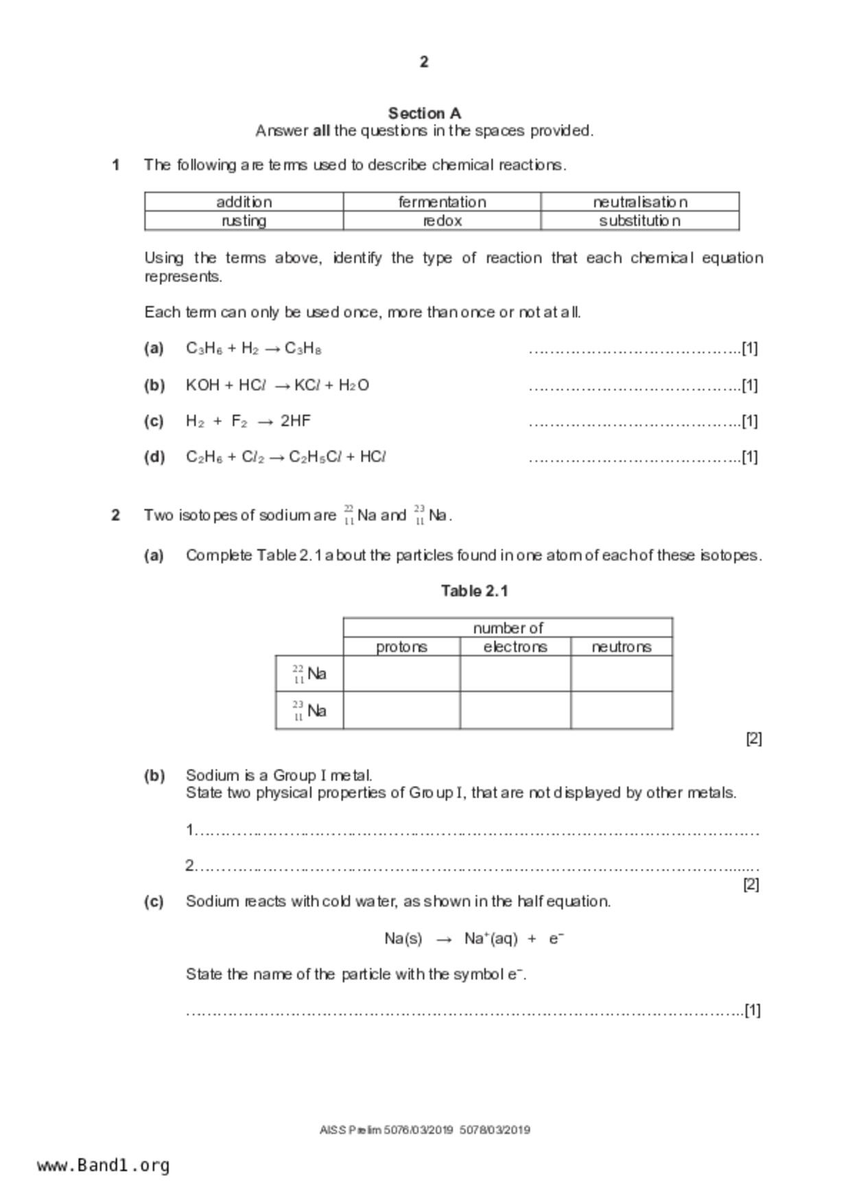 S5Science Chemistry試卷
