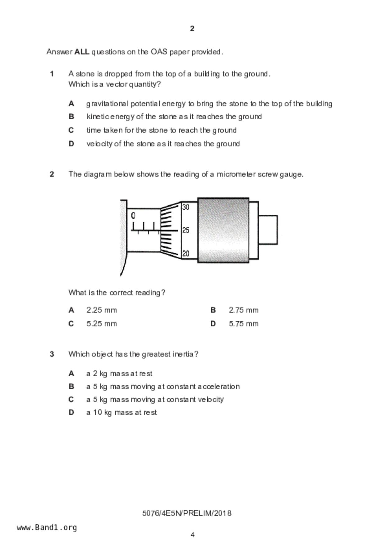 S5Science Physics試卷