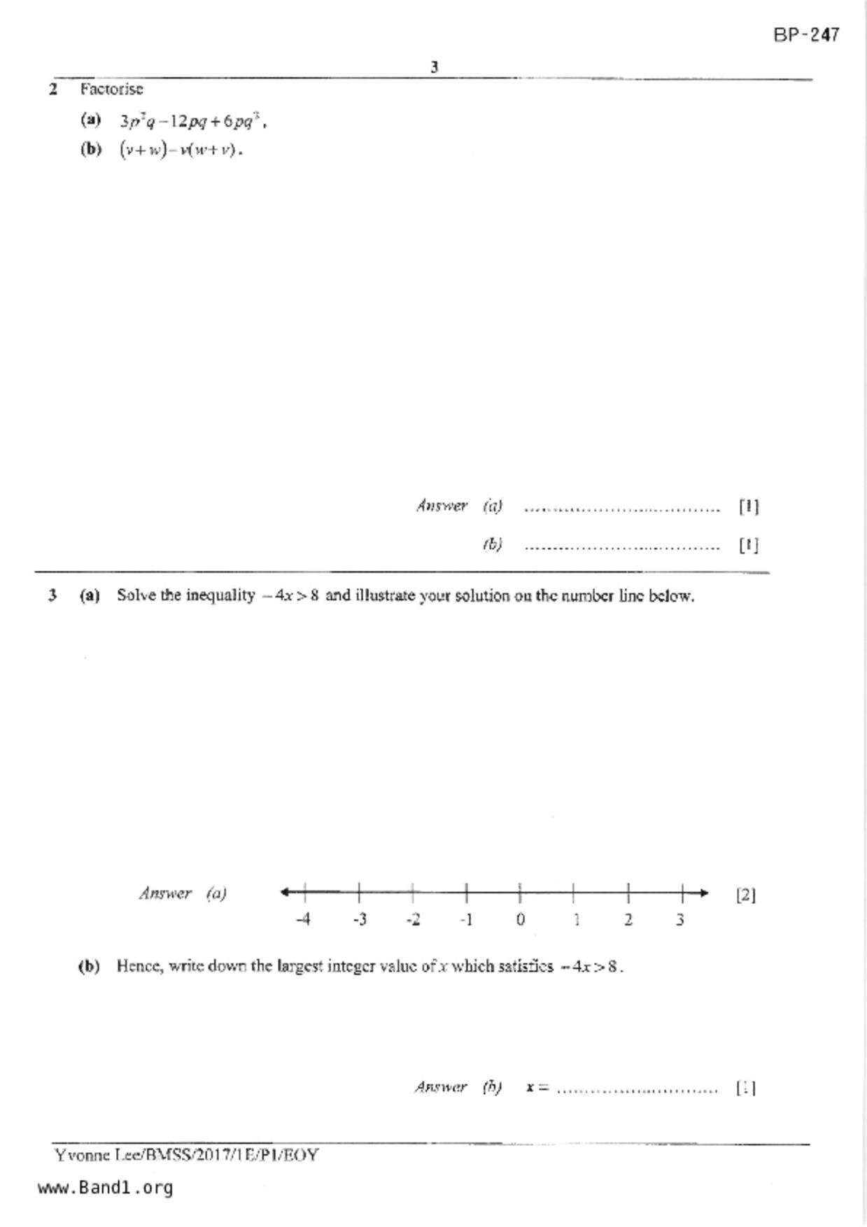 S1Maths試卷