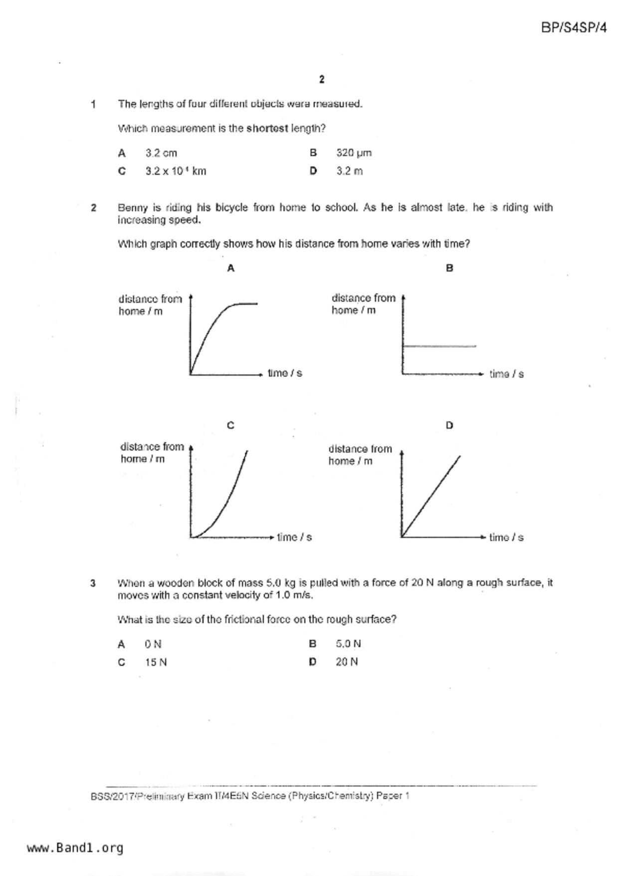 S5Science Physics試卷