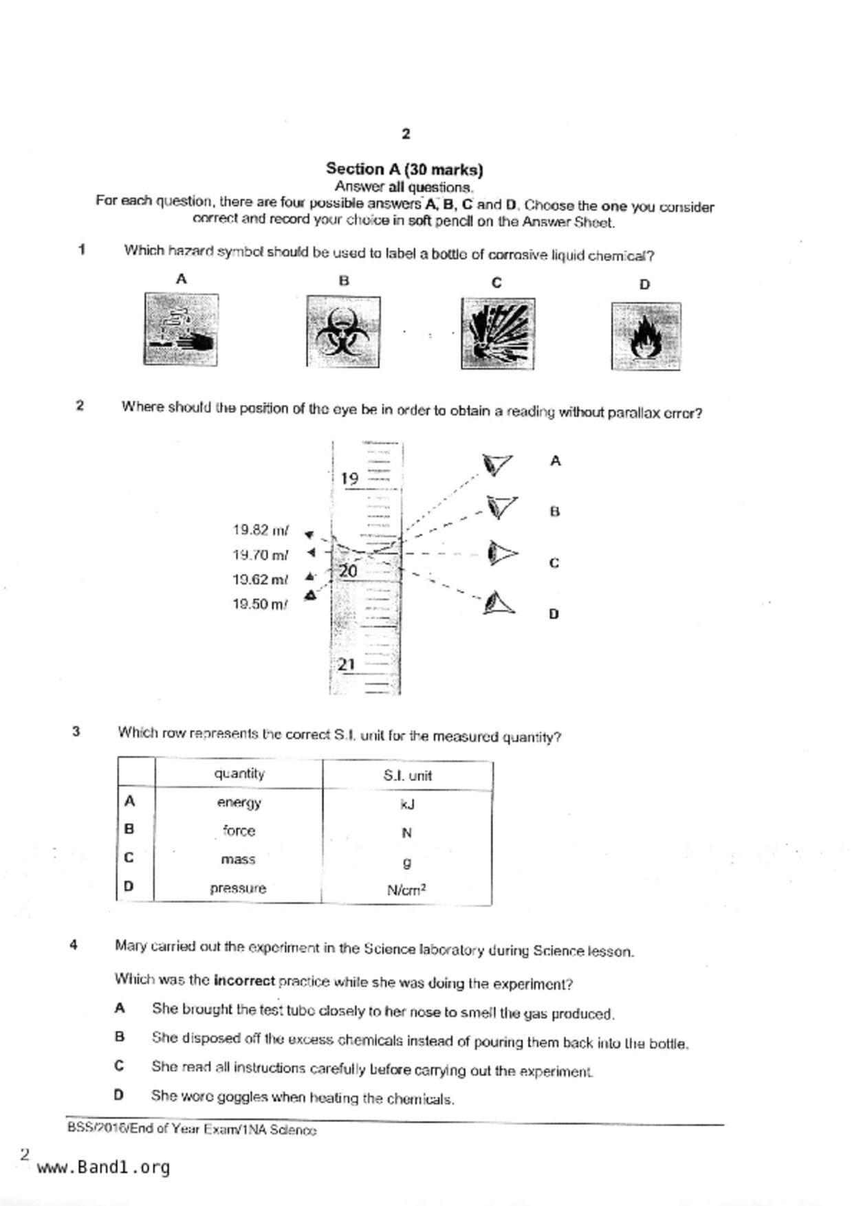 S1Science試卷