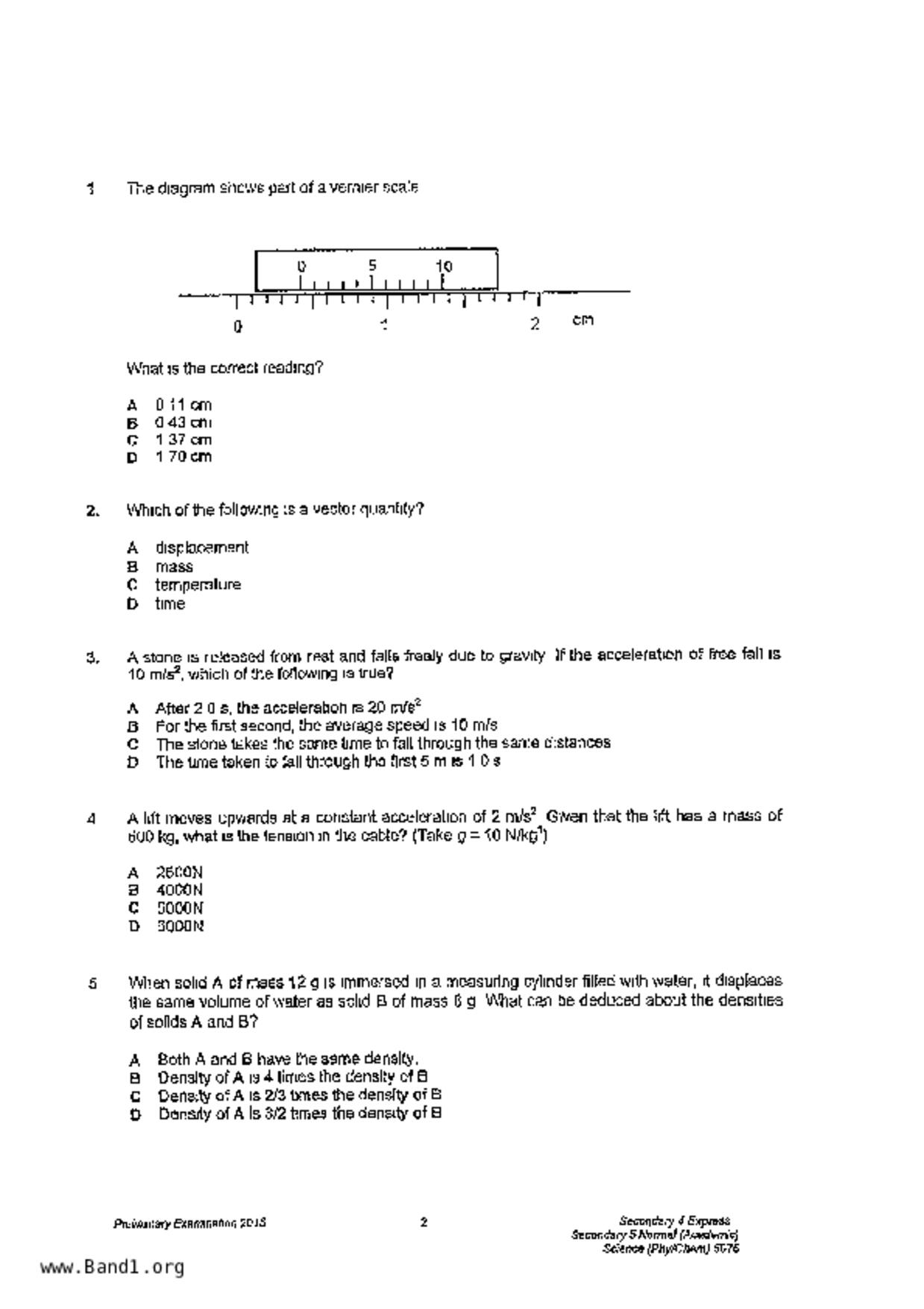 S5Combine Science (Physics)試卷