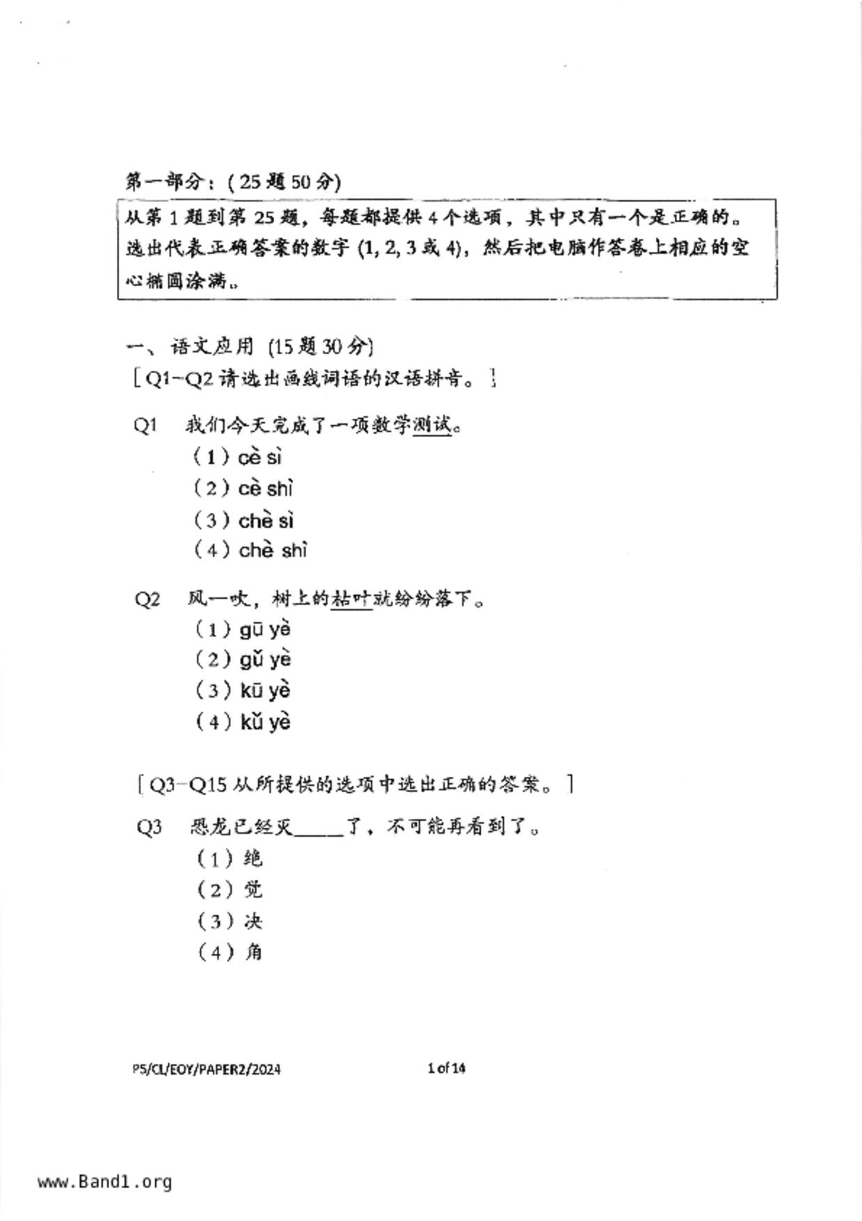 P5Chinese試卷