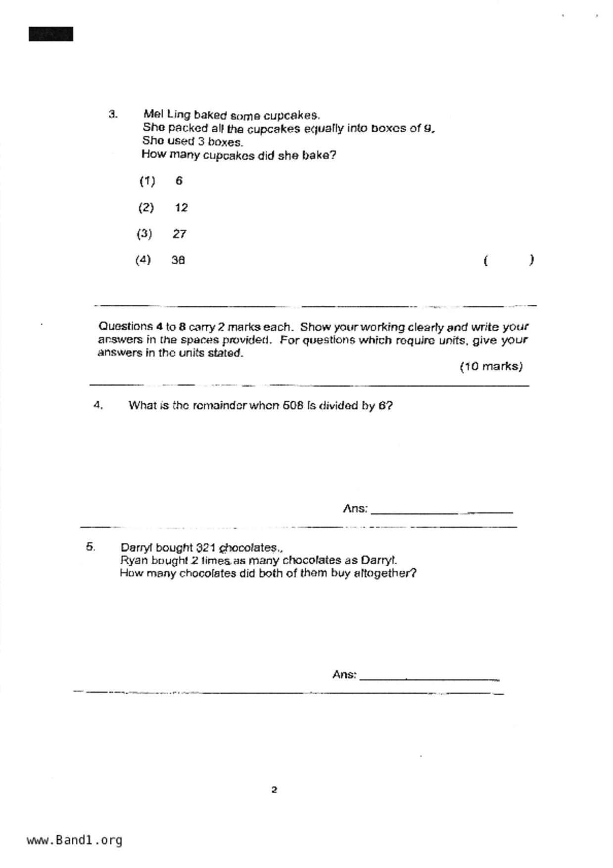 P3Maths試卷