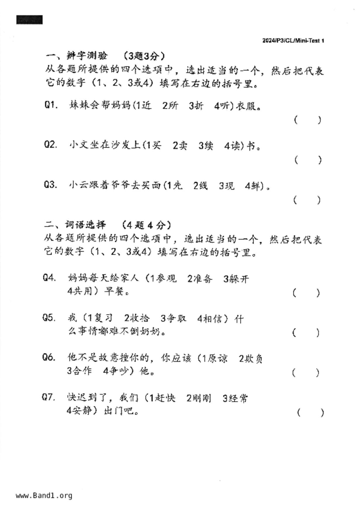 P3Chinese試卷