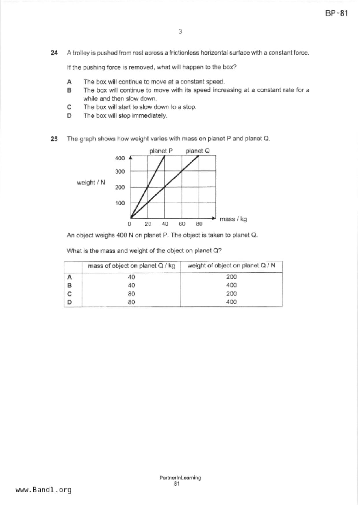 S5Science Physics試卷