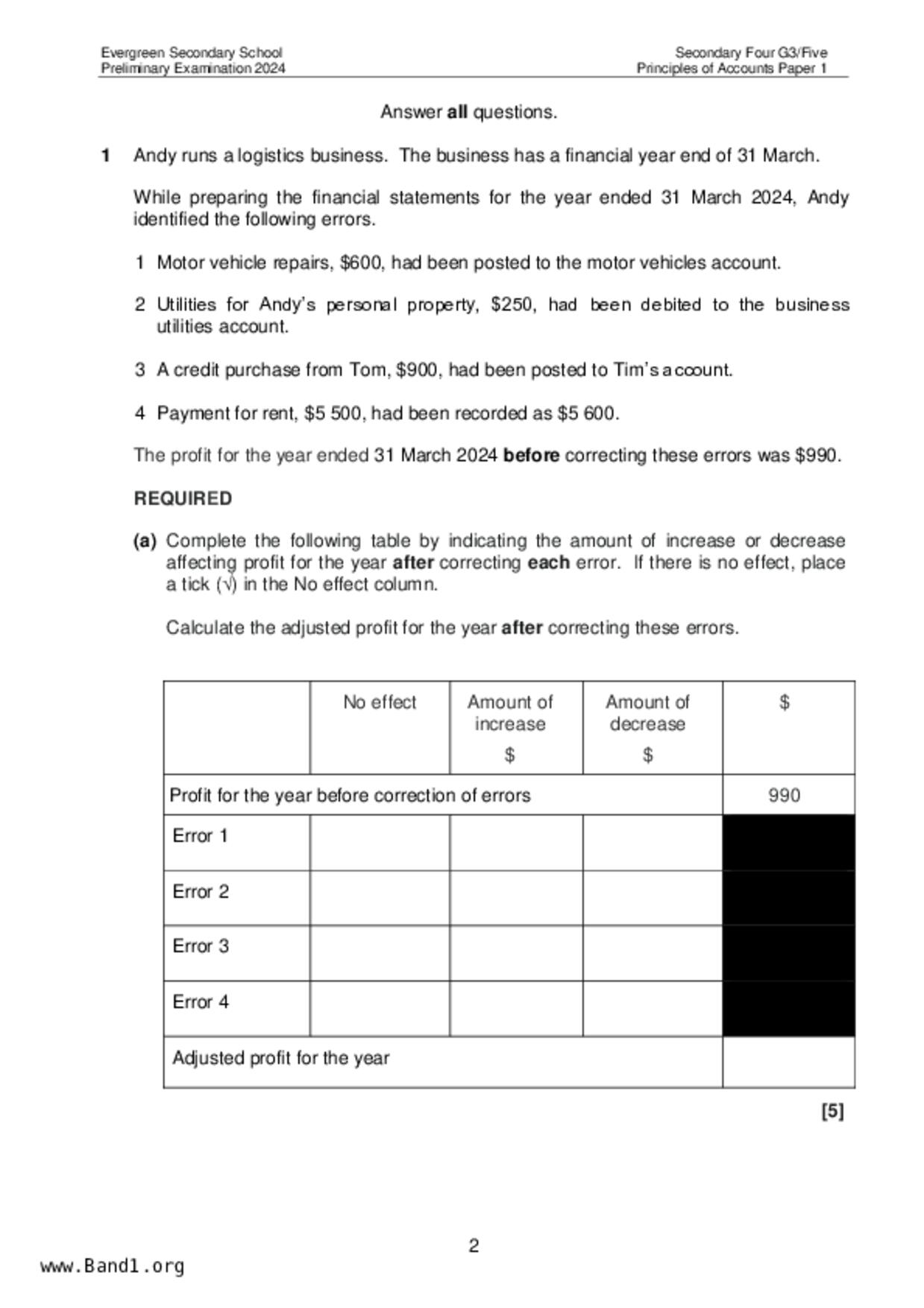 S5Principles of Accounts試卷