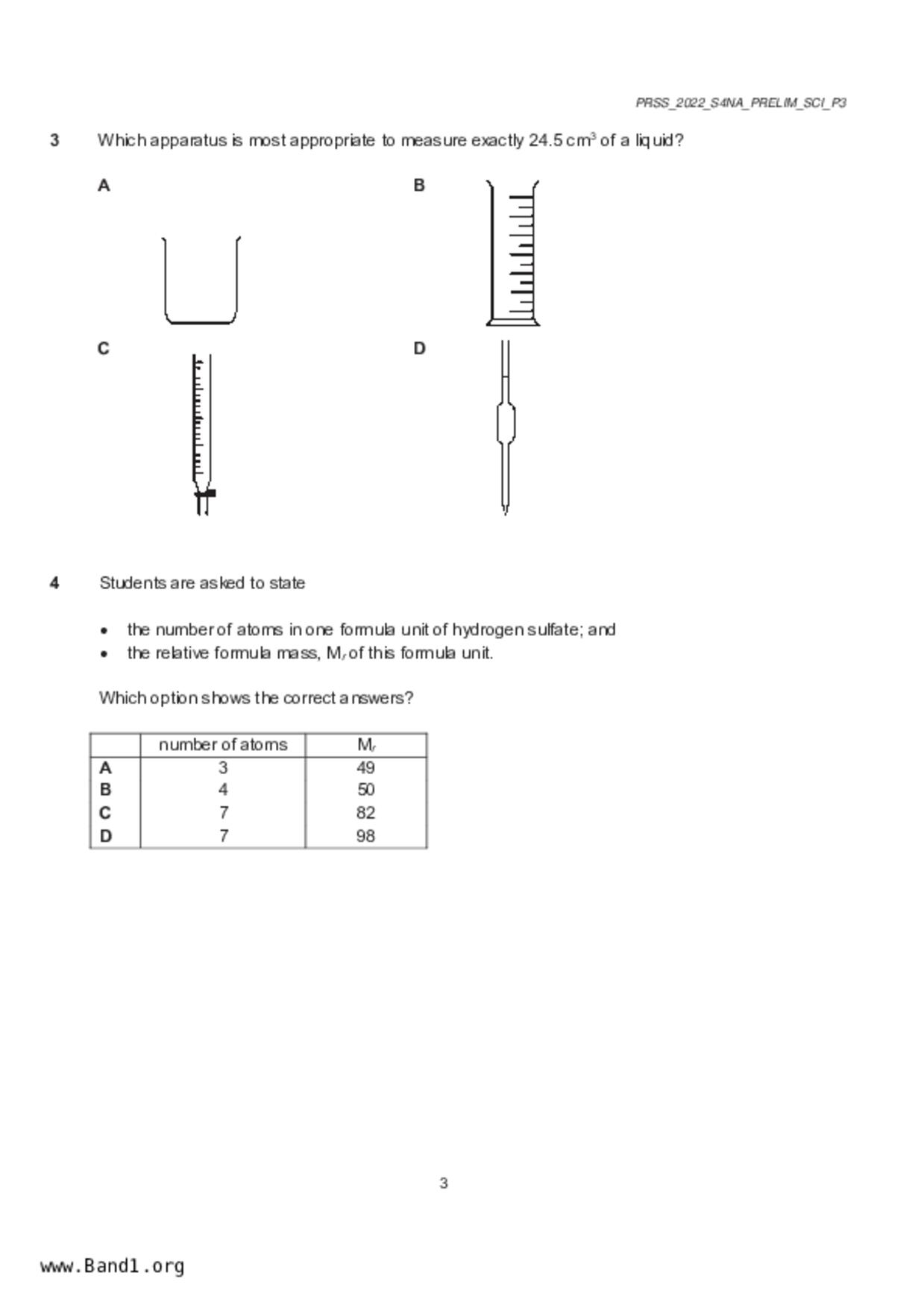 S4Science Chemistry試卷