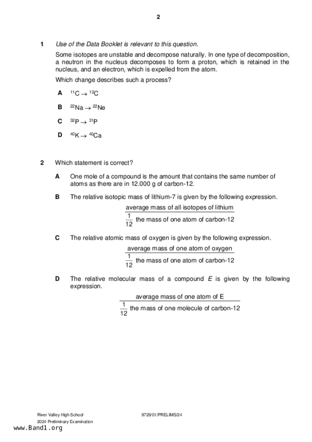 JC2Chemistry試卷