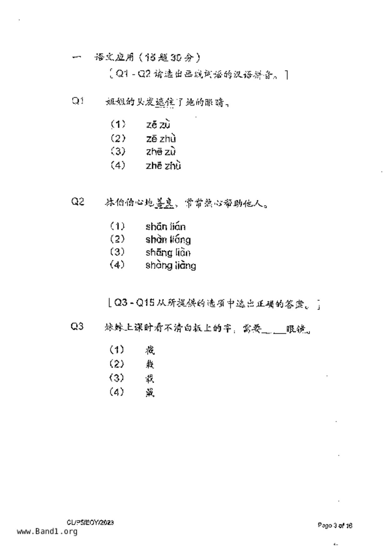P5Chinese試卷