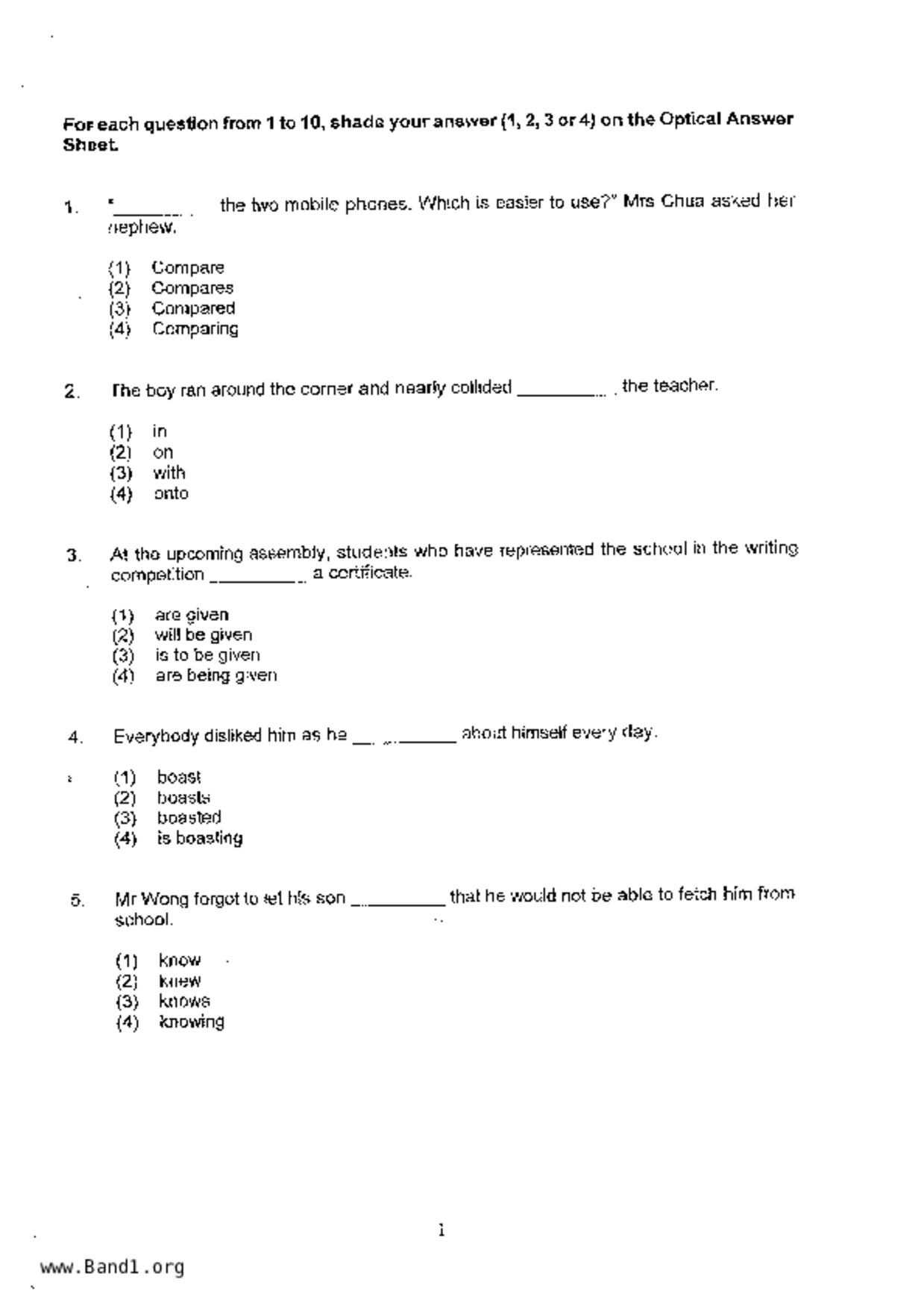 P5English試卷
