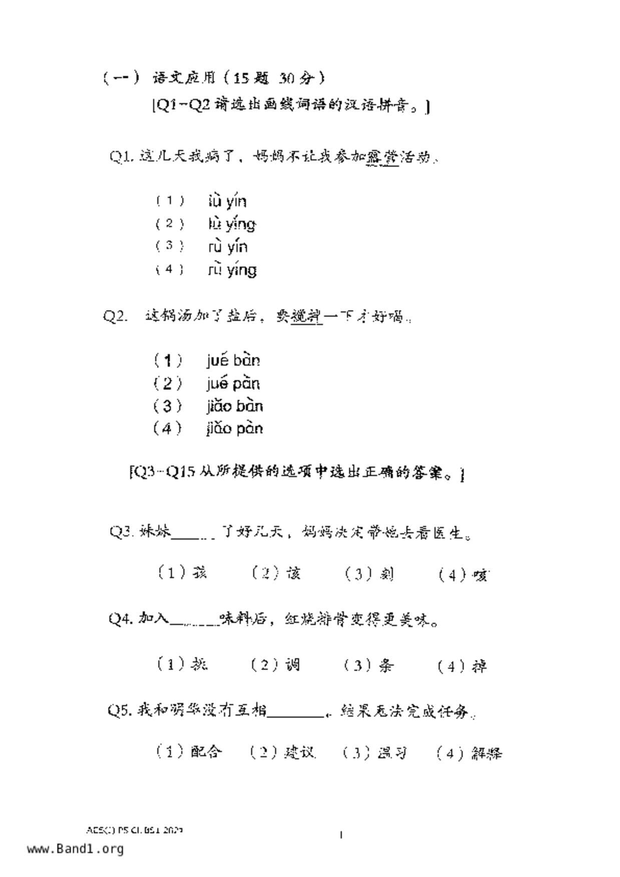 P5Chinese試卷