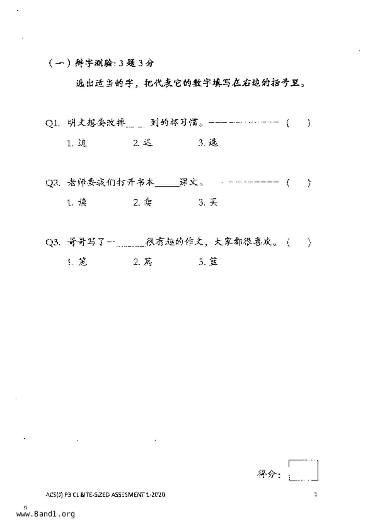 P3Chinese試卷