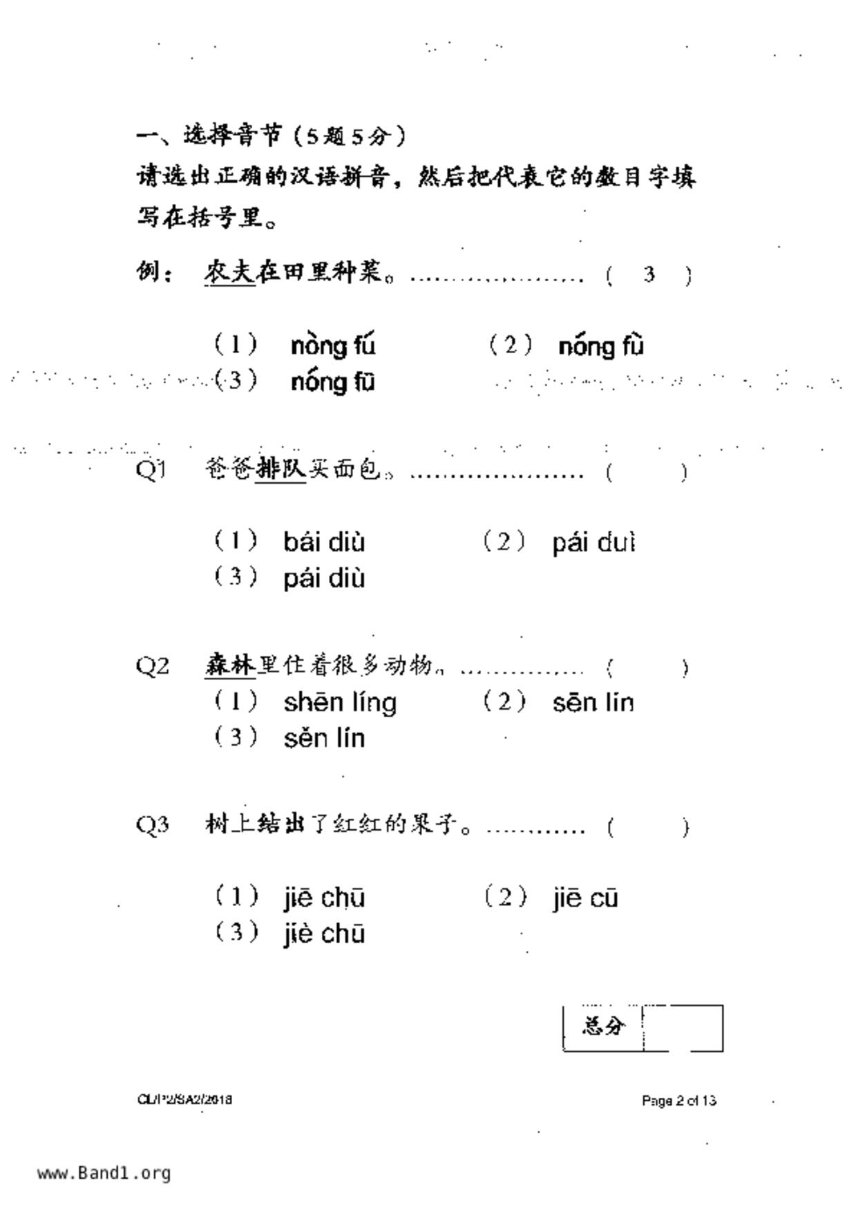 P2Chinese試卷