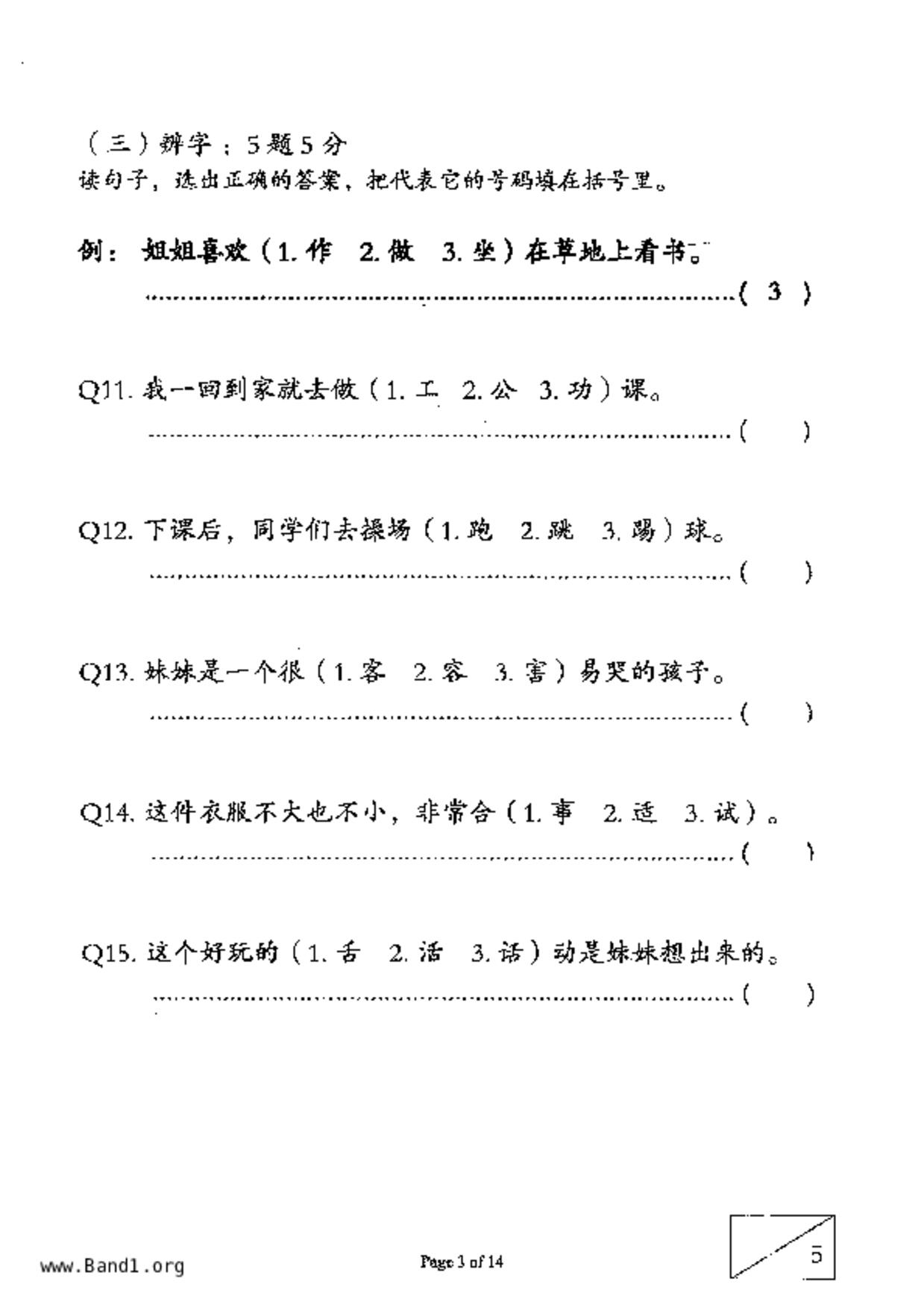 P2Chinese試卷