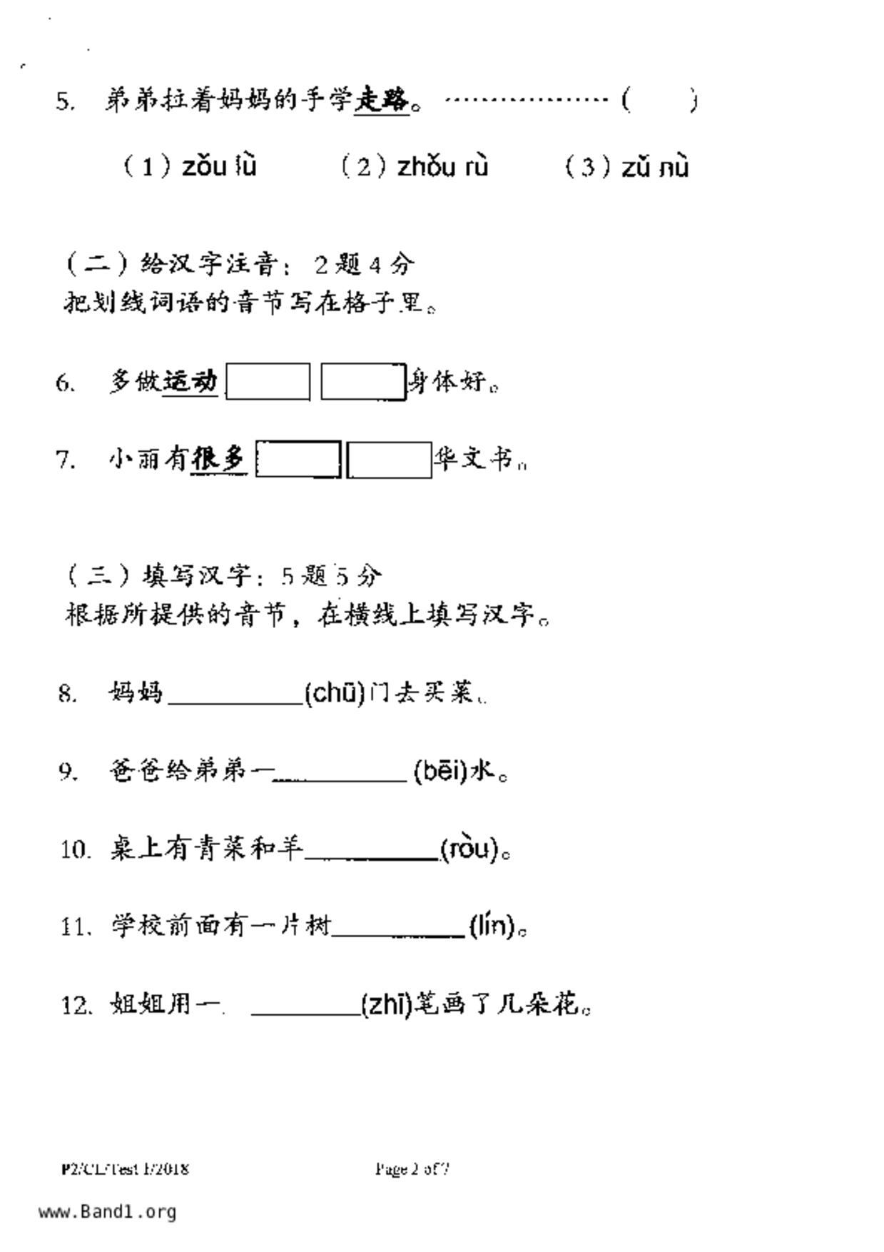 P2Chinese試卷