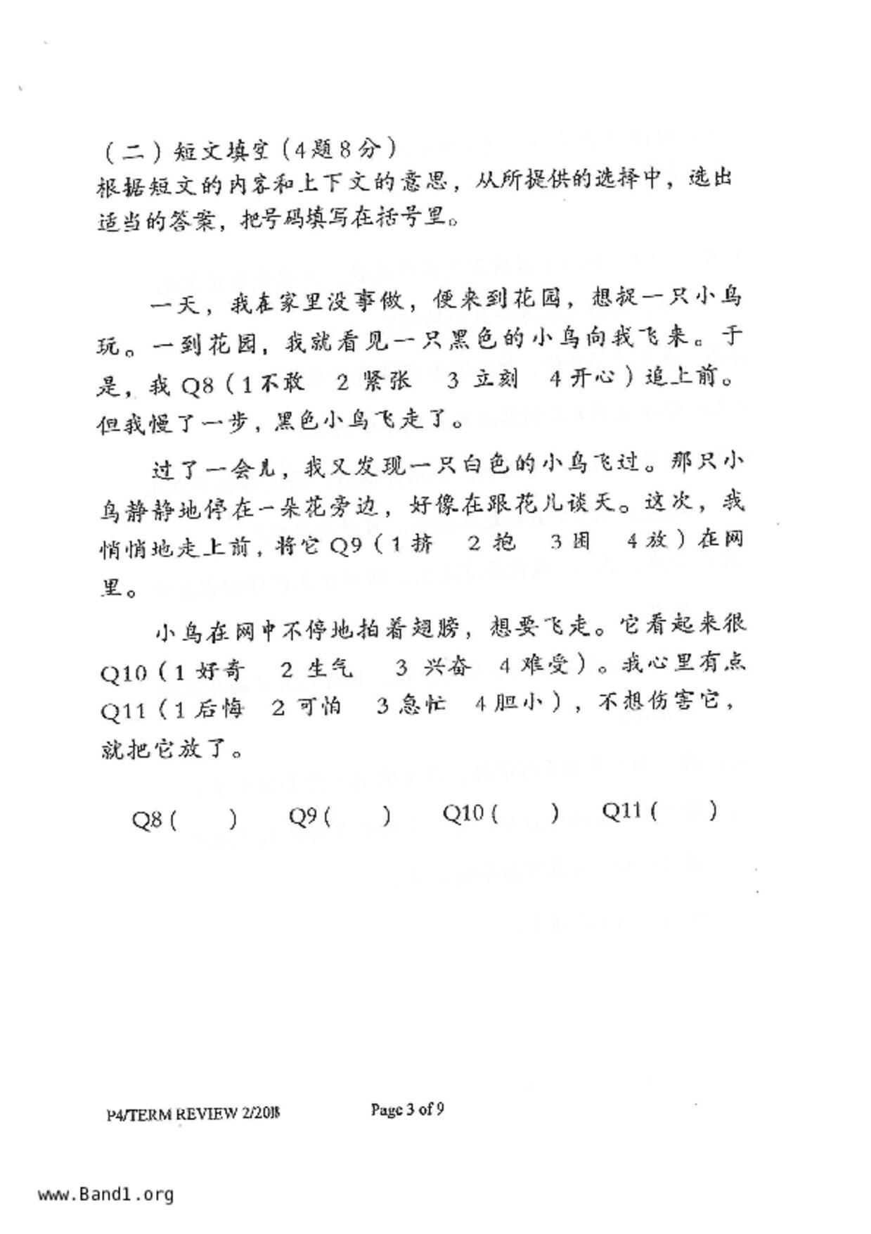 P4Chinese試卷