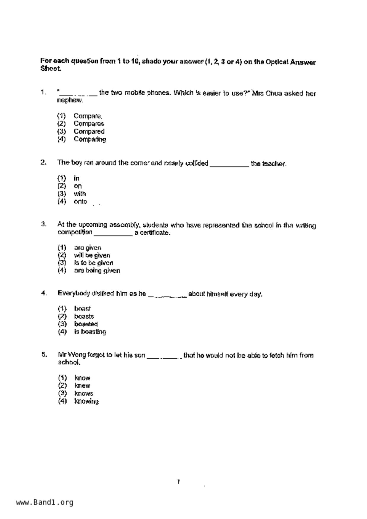 P5English試卷