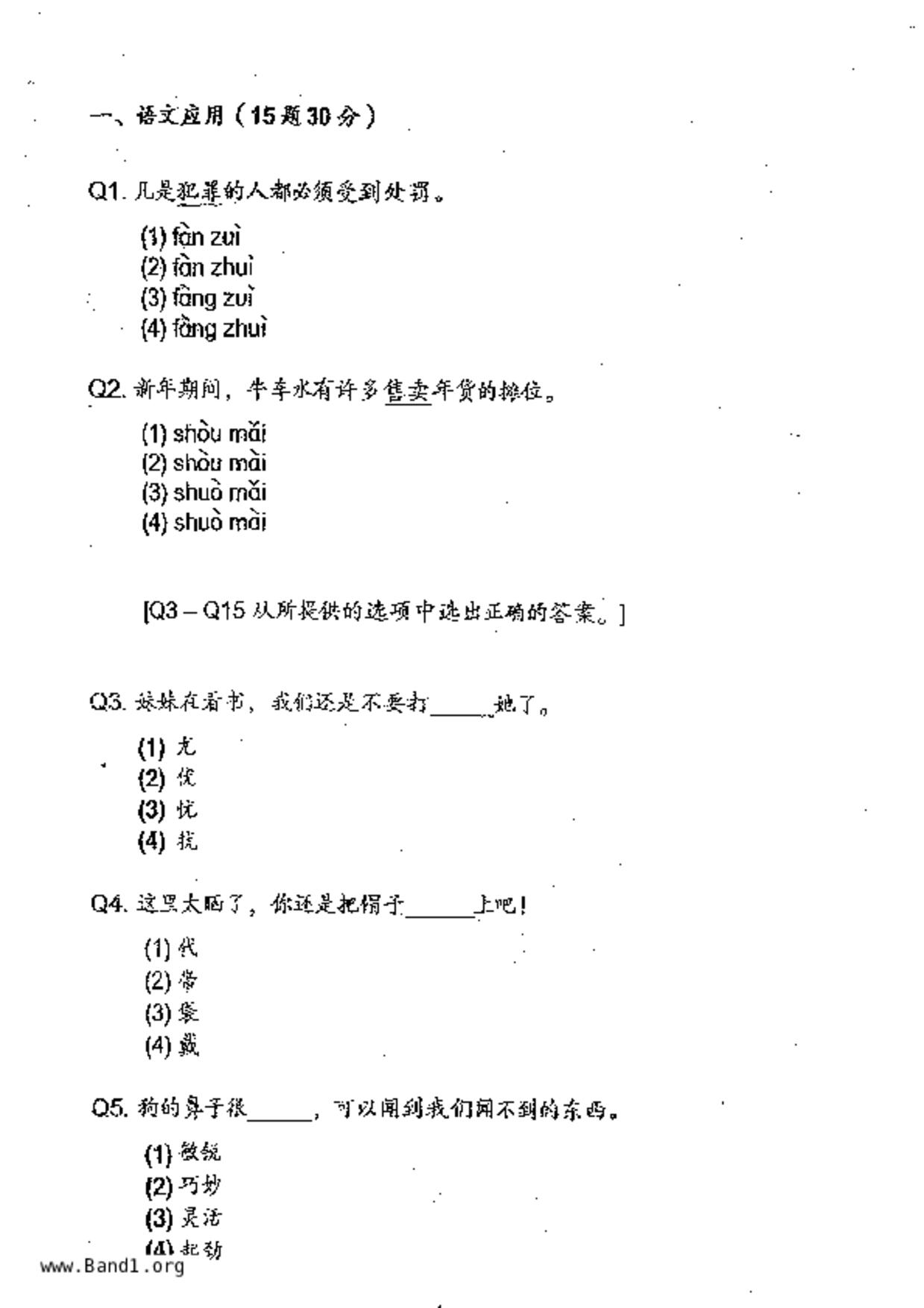 P6Chinese試卷