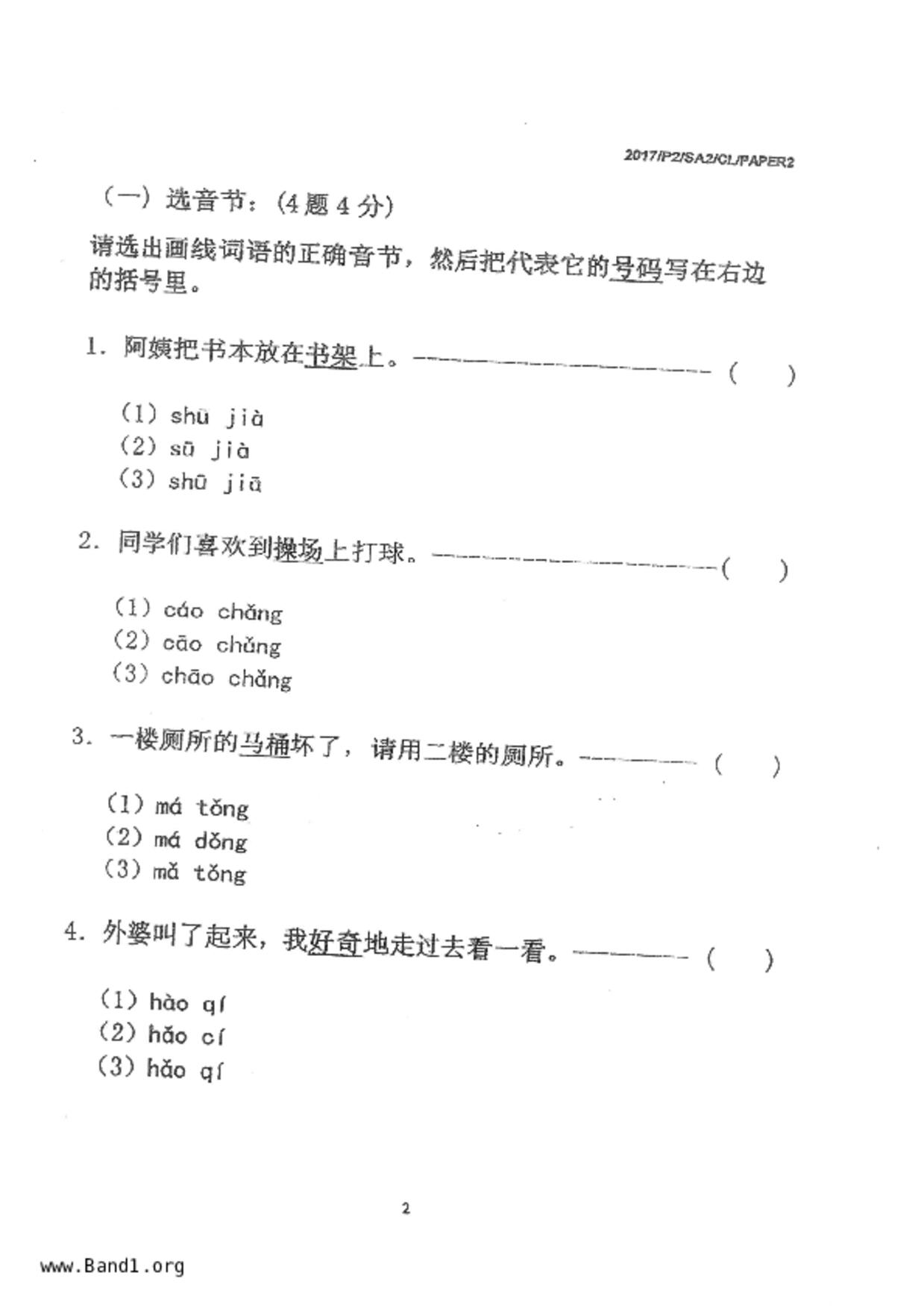P2Chinese試卷