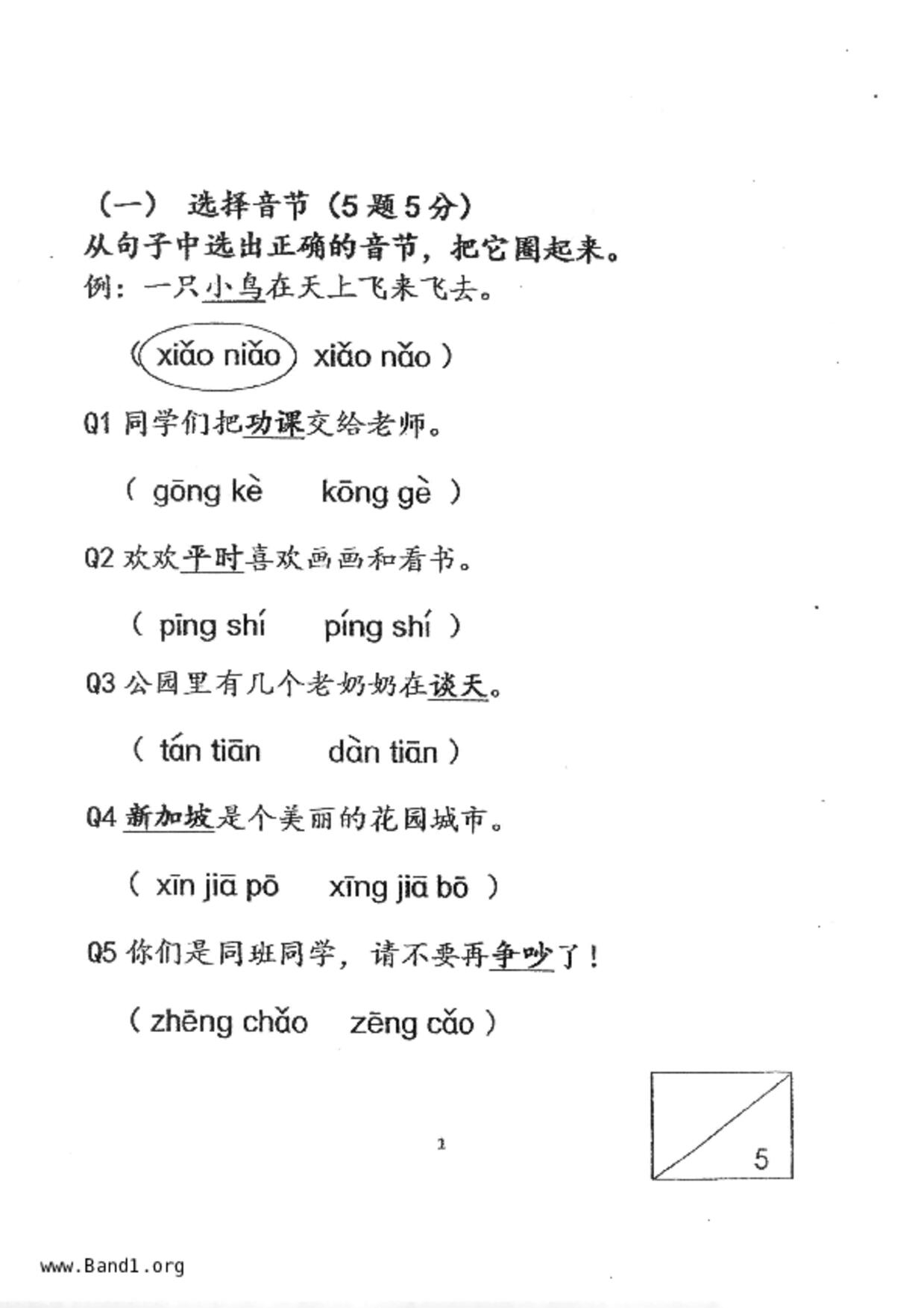 P2Chinese試卷