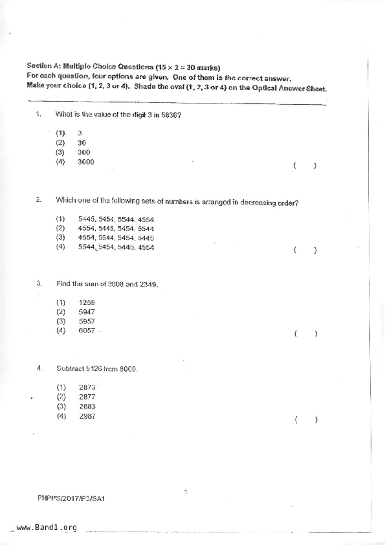 P3Maths試卷