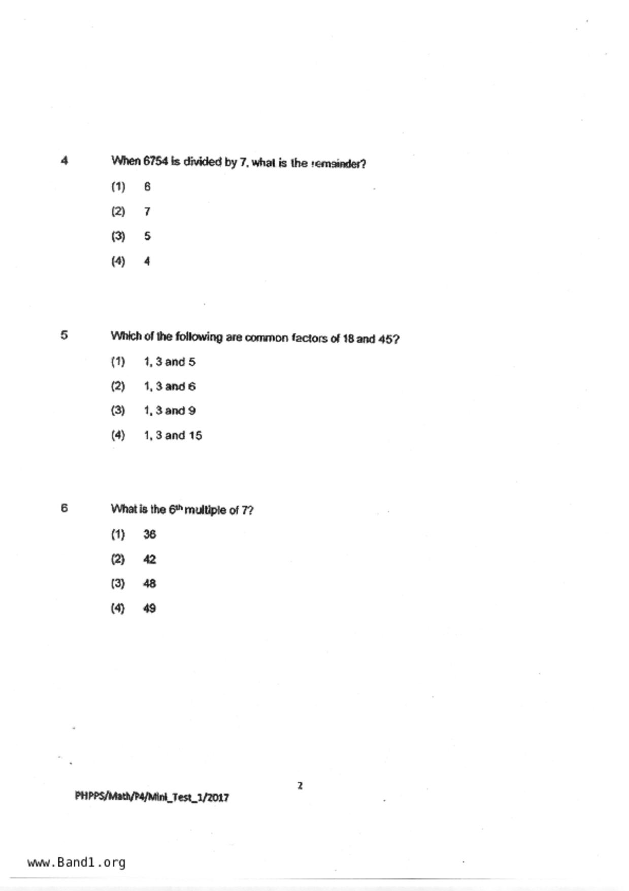 P4Maths試卷