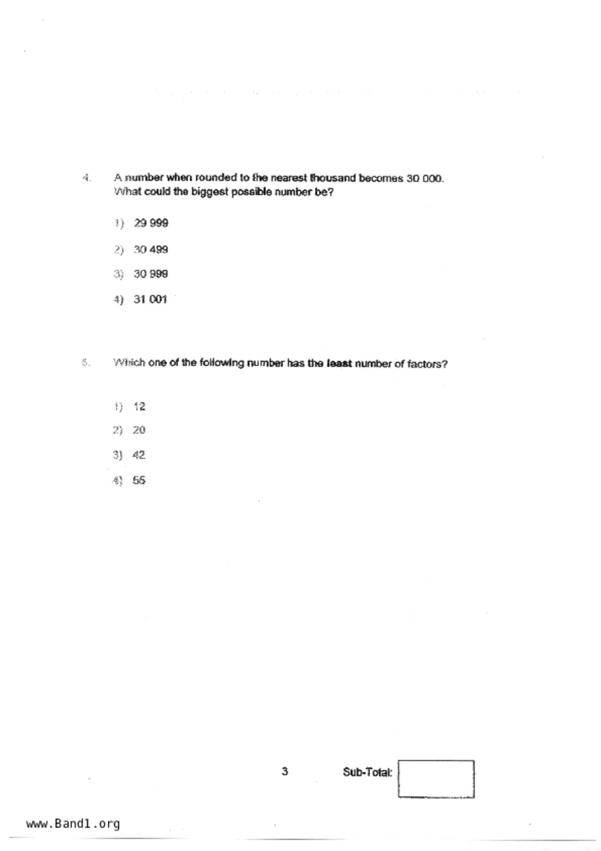 P4Maths試卷