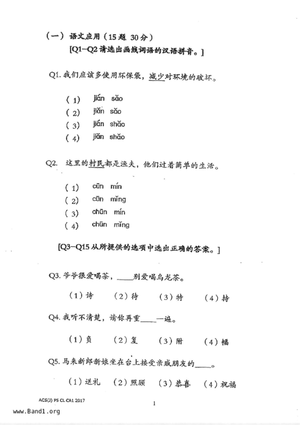 P5Chinese試卷
