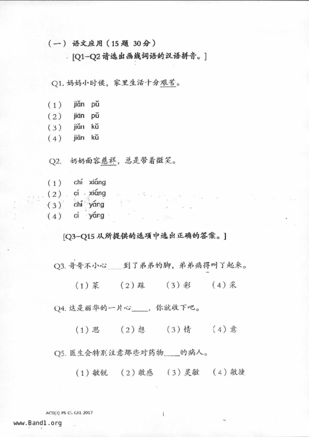P6Chinese試卷