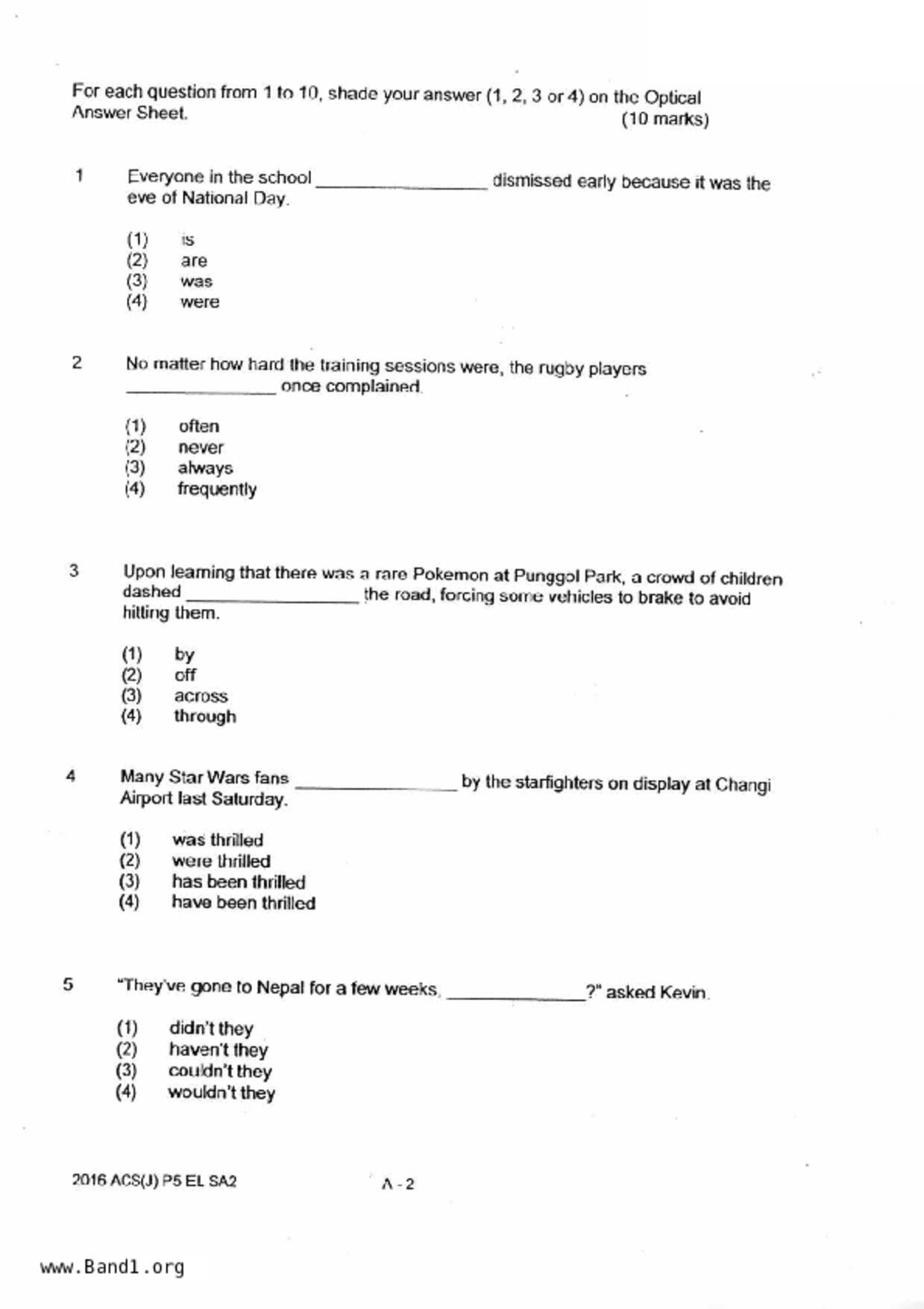 P5English試卷