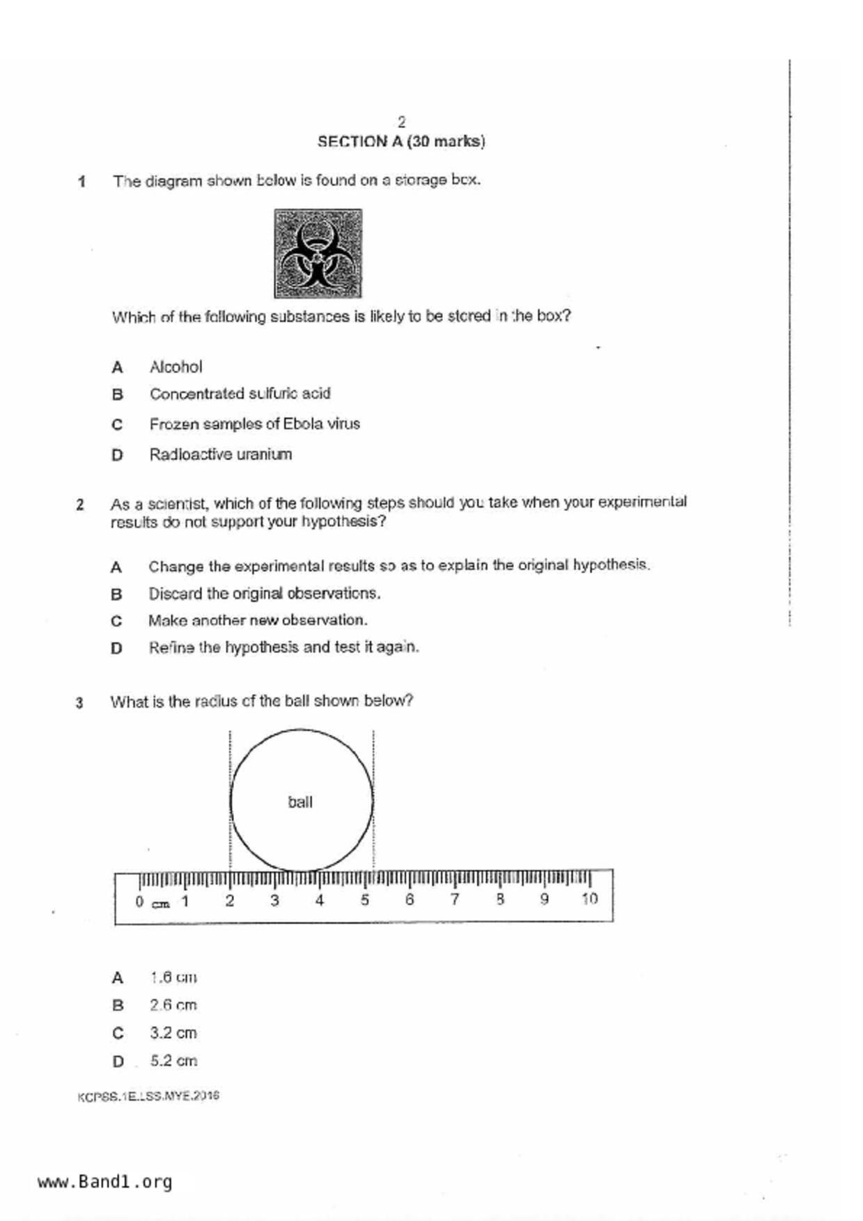 S1Science試卷