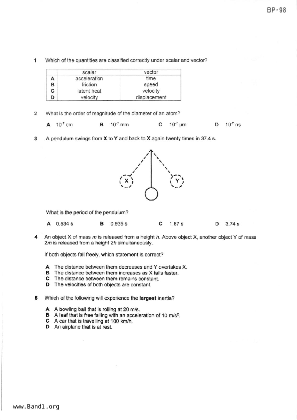 S5Pure Physics試卷