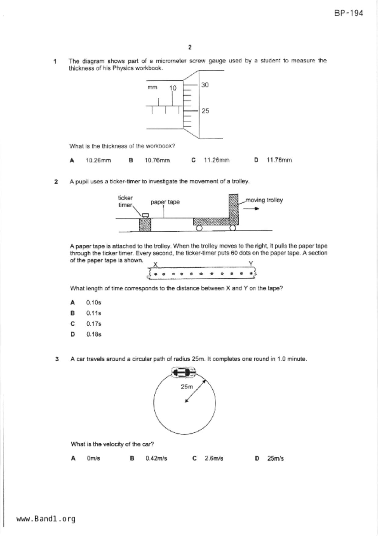 S5Pure Physics試卷
