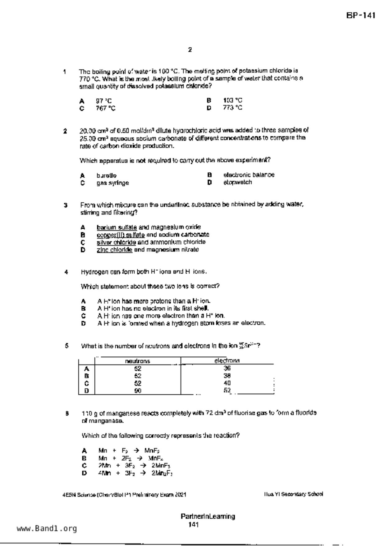 S5Science Chemistry試卷