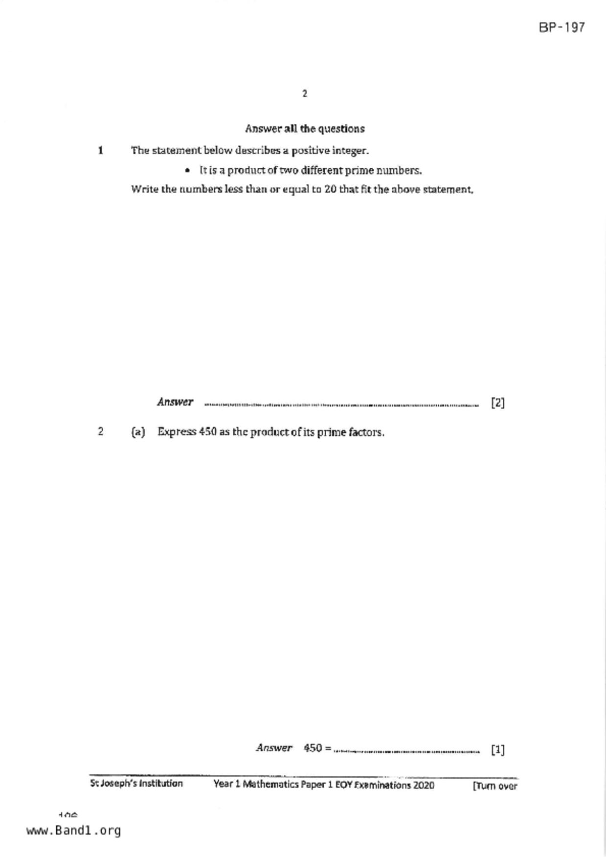 S1Maths試卷