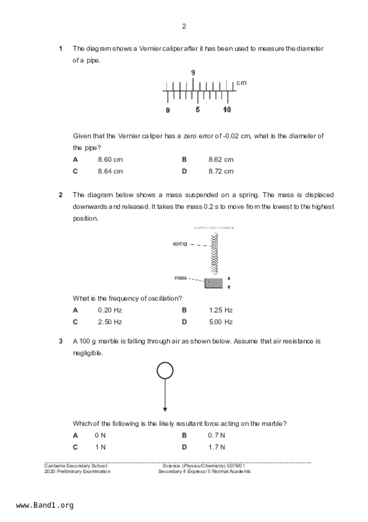 S5Science Physics試卷