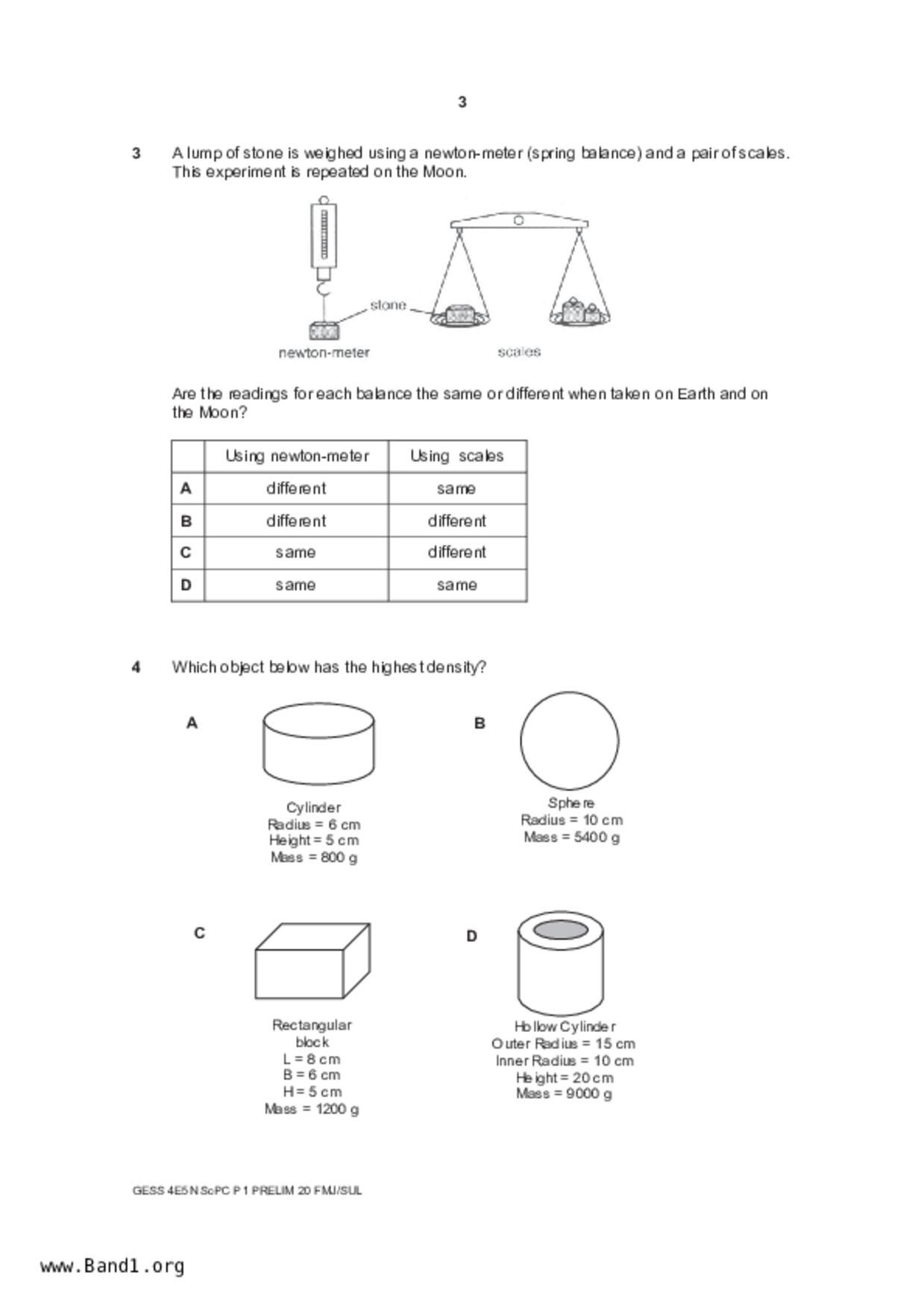 S5Science Physics試卷
